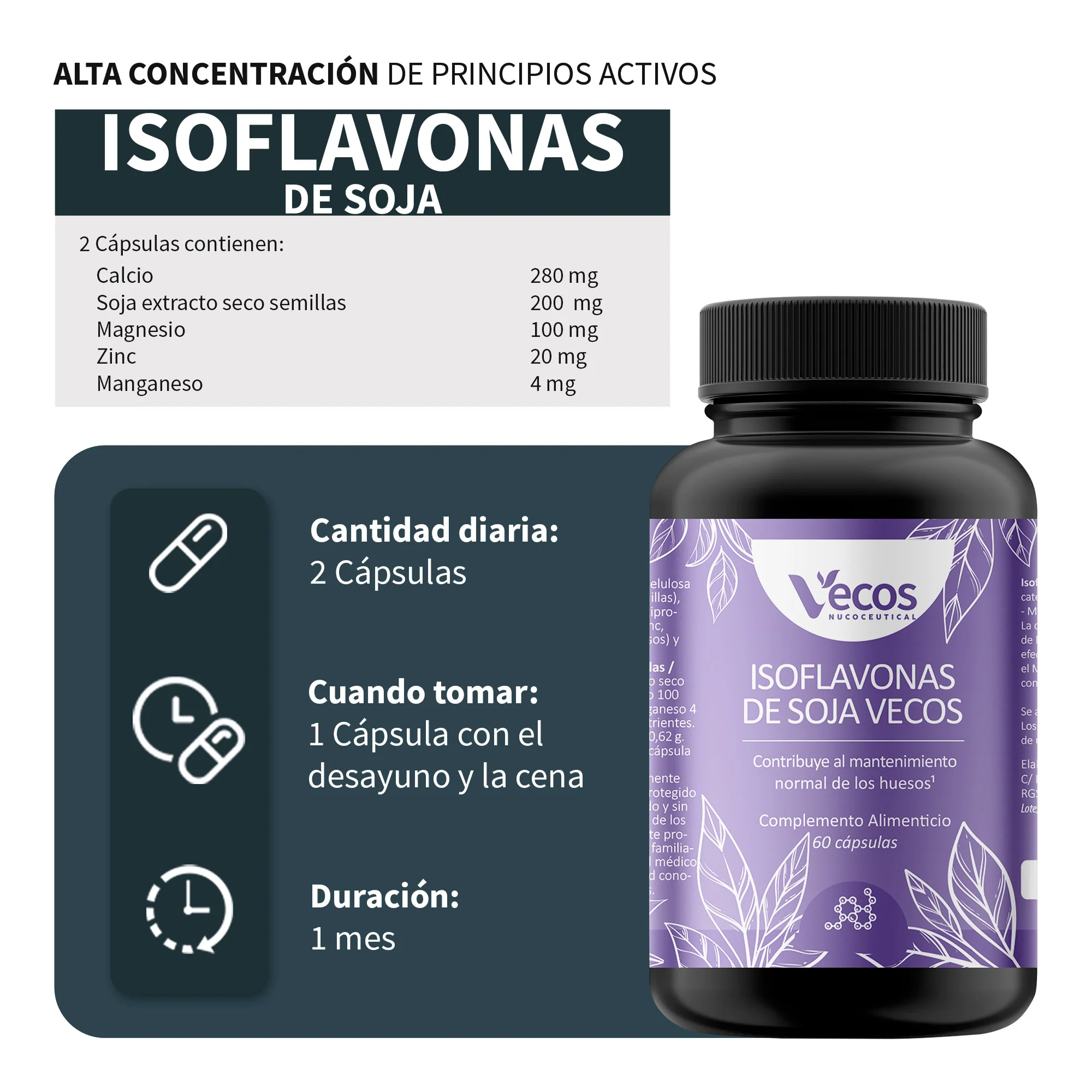 Isoflavonas De Soja 86 Mg Vecos 60 Cápsulas | Bienestar En La Menopausia Y Equilibrio Hormonal | Con Vitamina B6 - Image 3