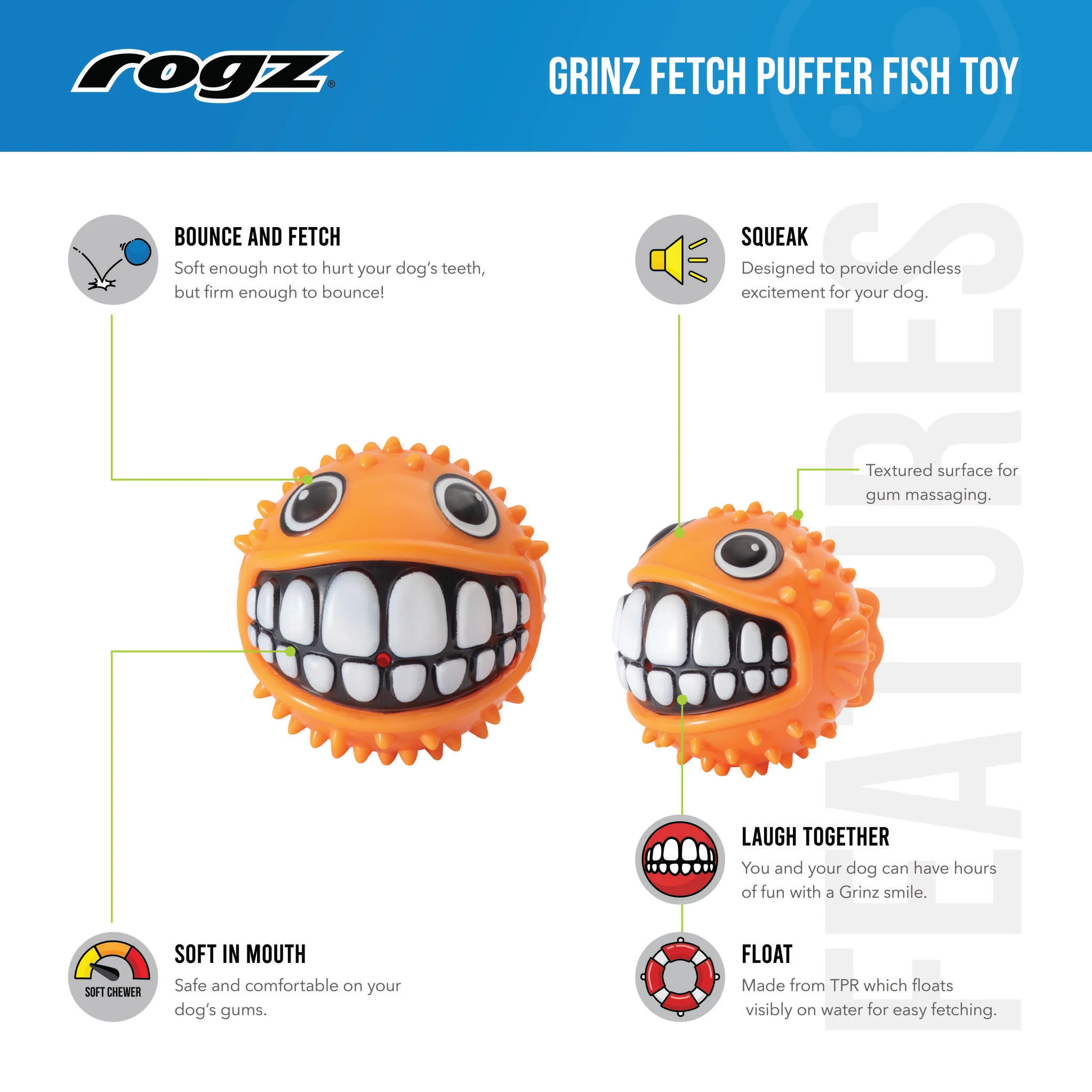 Juguete Para Perro Pez Globo 5cm Rogz - Image 5