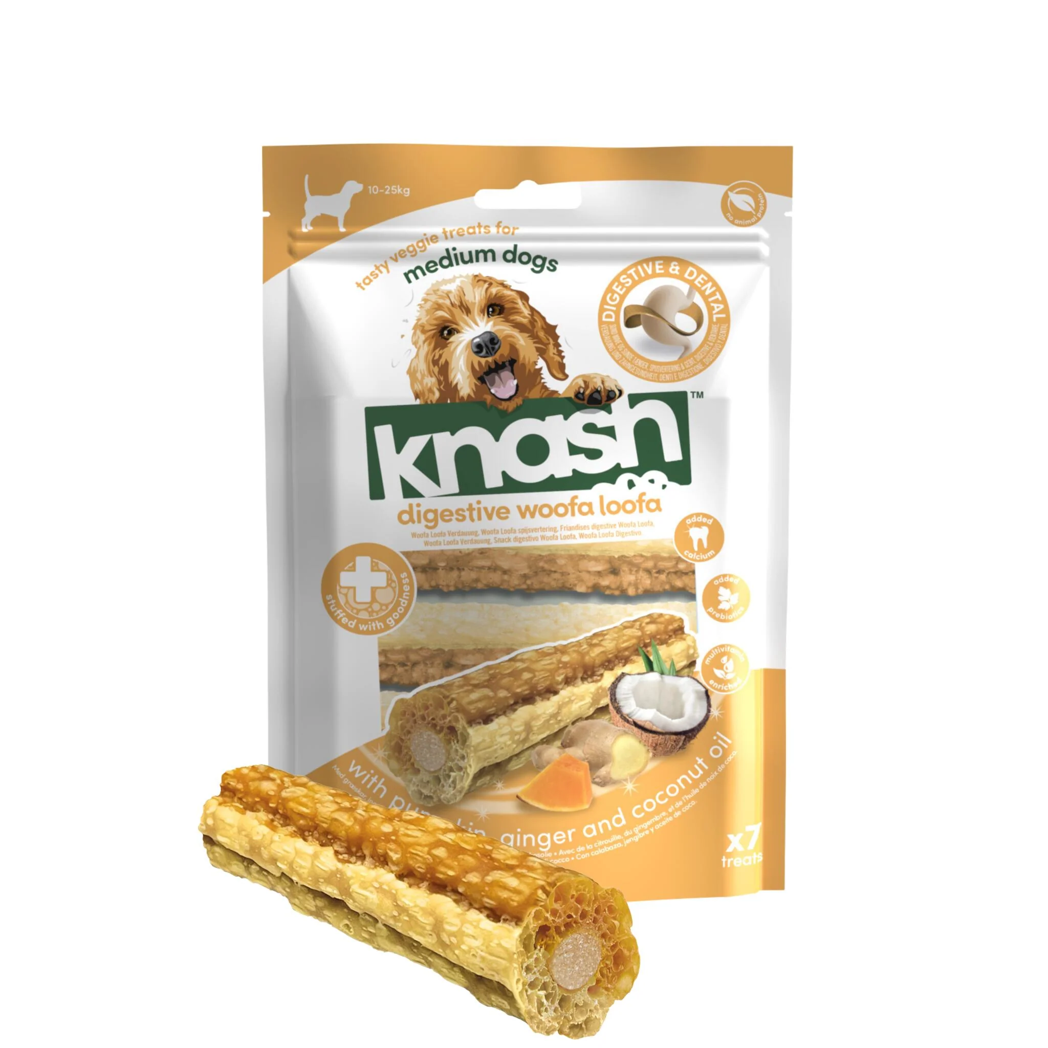 Knash Snack Digestive De Calabaza, Jengibre Y Coco Perro M 2 Boslas X 7 Uds
