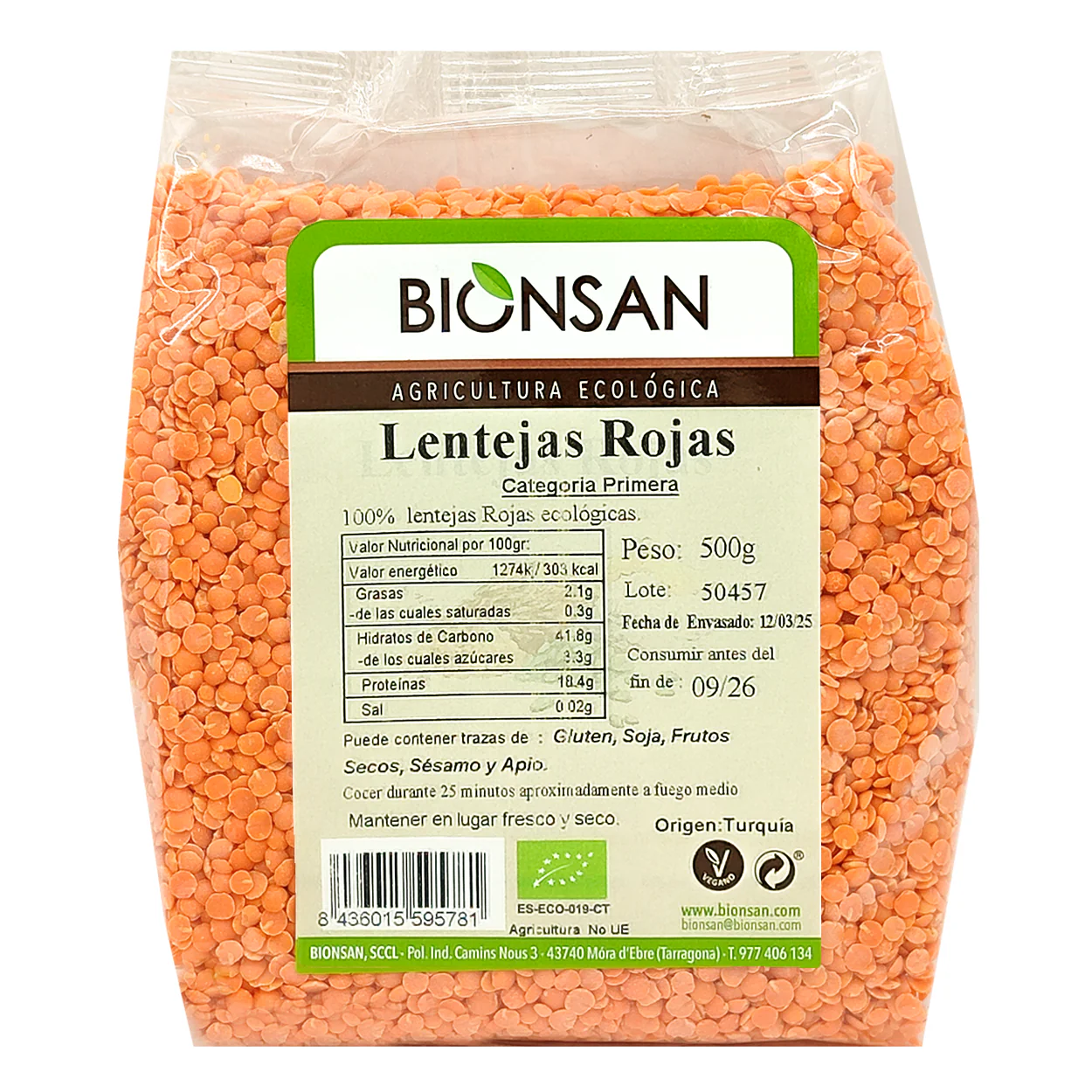 Lentejas Rojas Eco 500gr