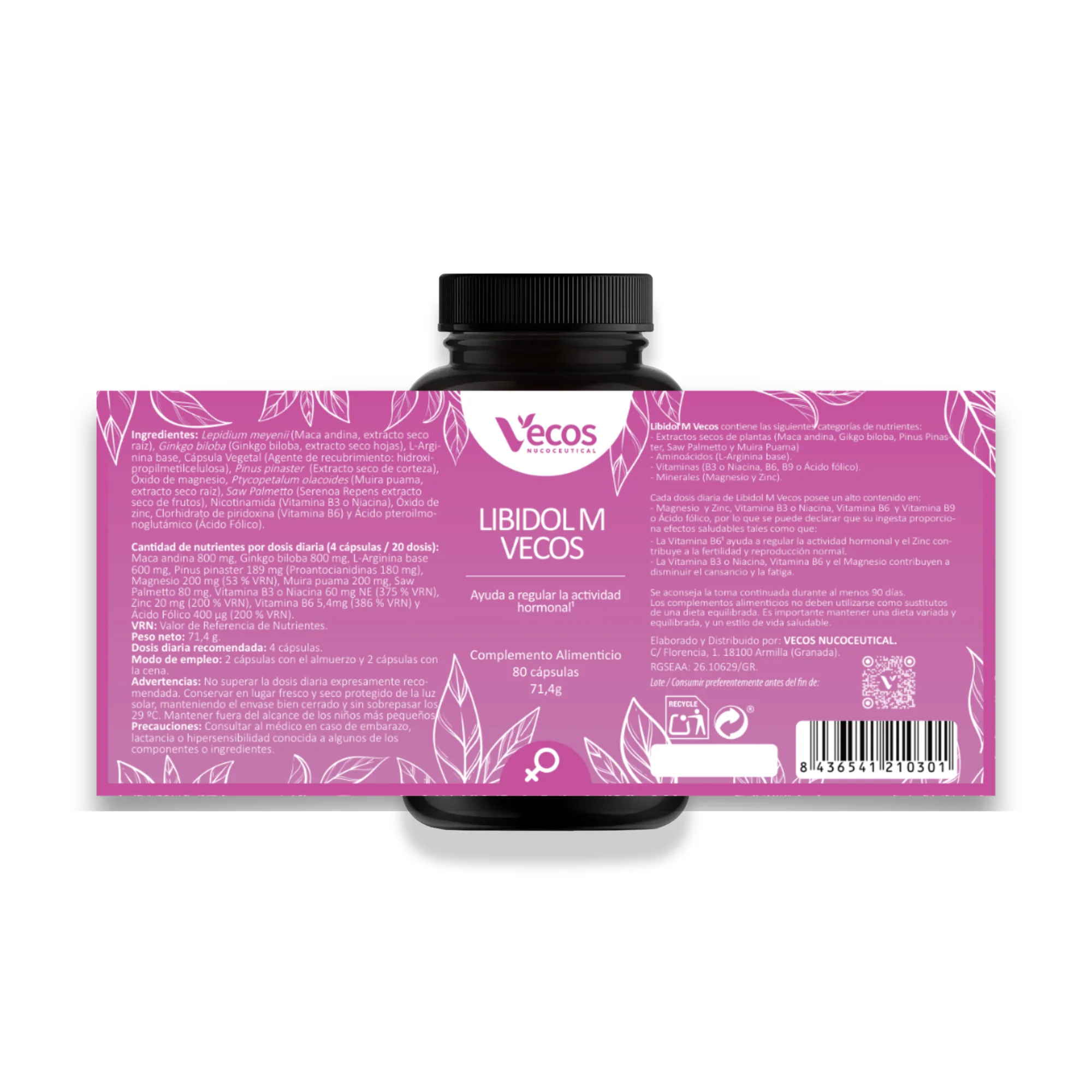 Libidol M Vecos 80 Cápsulas | Vitalidad Femenina, Equilibrio Hormonal Y Fertilidad | Zinc, Maca, Vit B6 Y L-arginina - Image 5