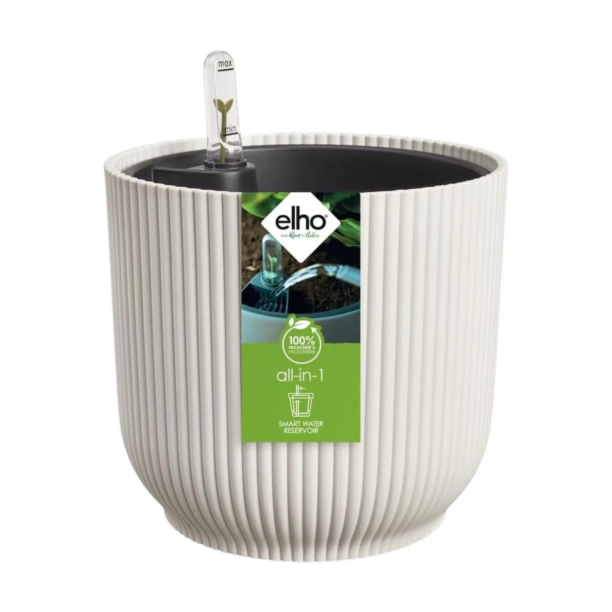Maceta Blanco Lino All-in-1 Vibes Round Elho 18cm + Swi 17 100% reciclado
