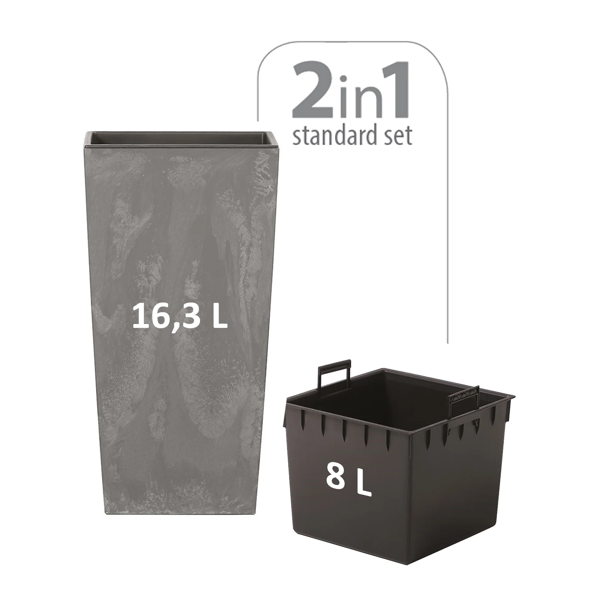 Maceta Alta 16,3 L Prosperplast Urbi Square Effect De Plástico Con Depósito En Color Gris Claro, 42 (alto) X 22 (ancho) X 22 (profundo) Cms - Image 2