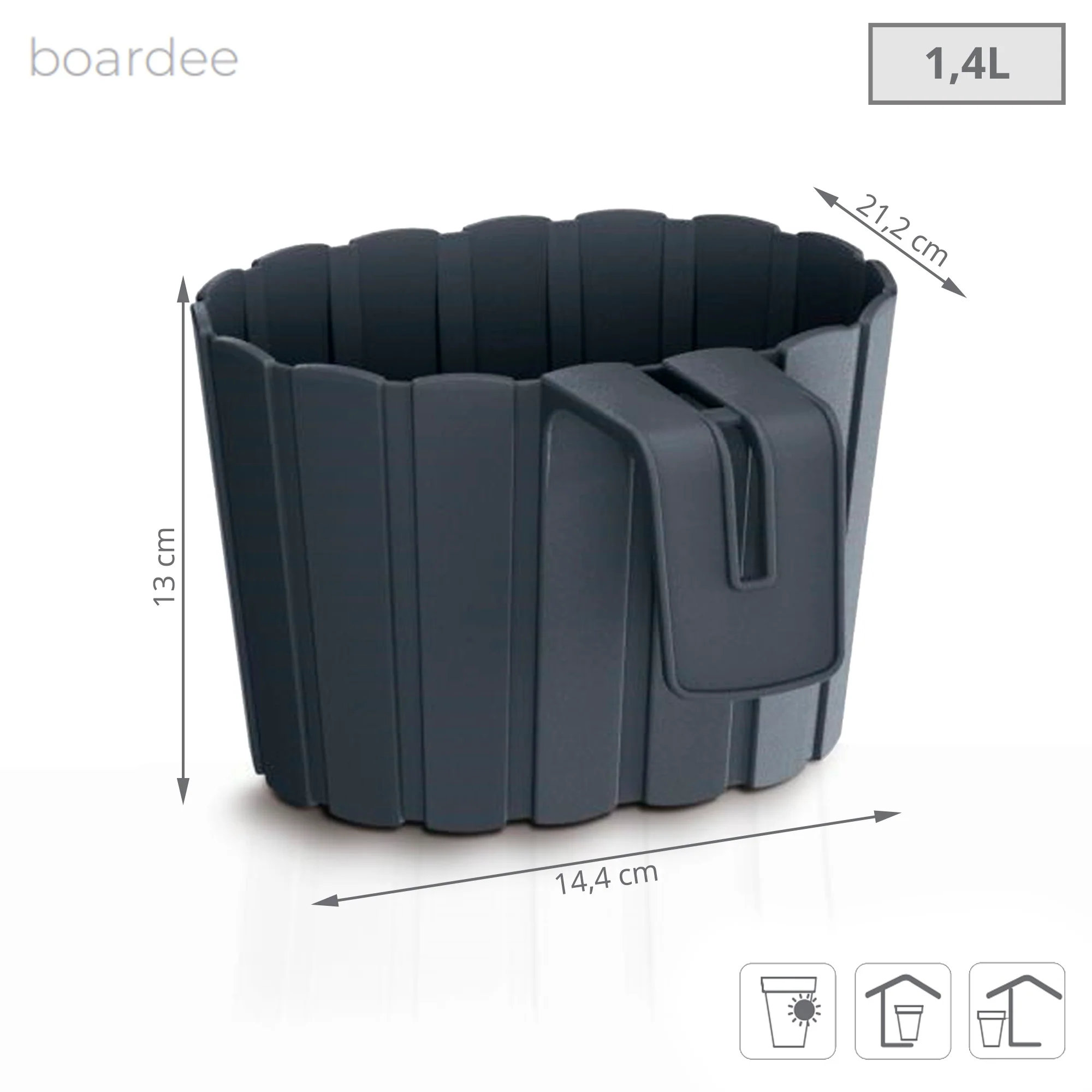 Maceta Boardee Hook 1,4l., Dimensiones (mm) 144x212x130, Color Antracita - Image 3