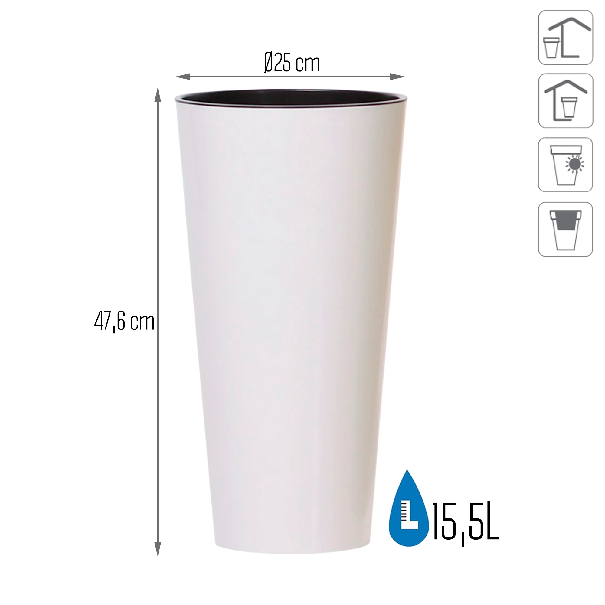 Maceta Brillo Tubus Slim 15,5l., Dimensiones (mm) 250x250x476, Color Blanco - Image 3