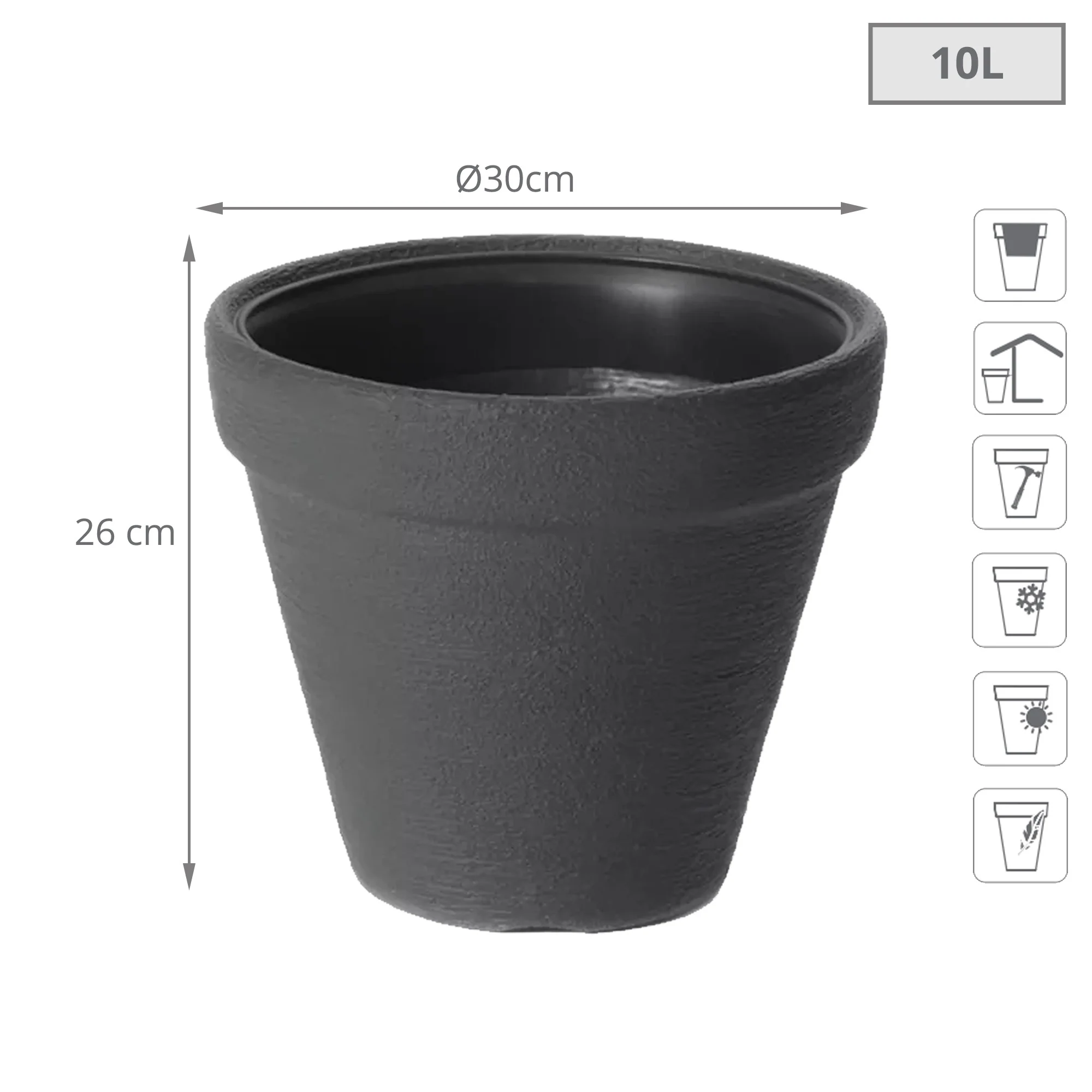 Maceta Classic 10l., Dimensiones (mm) 300x300x260, Color Antracita - Image 2