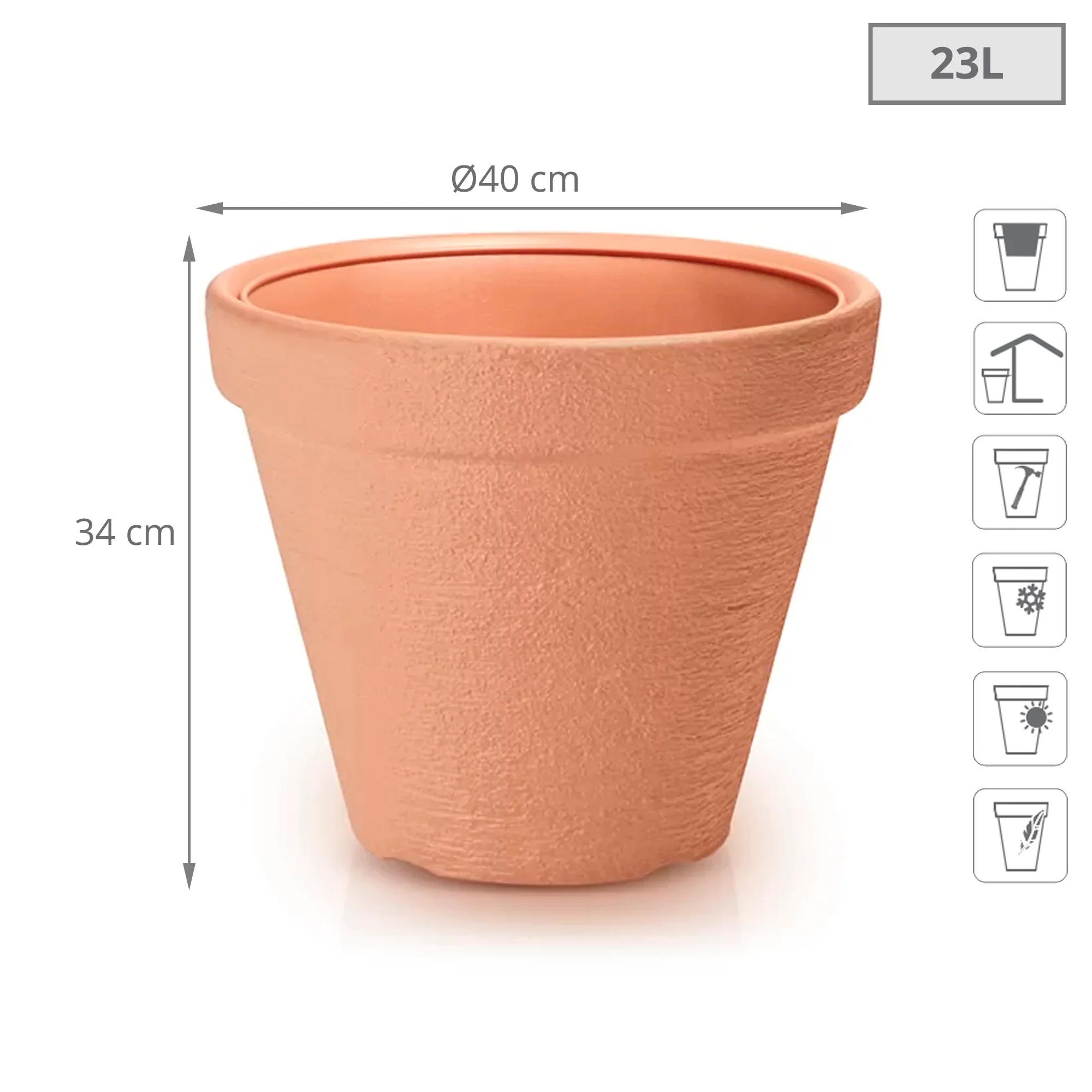 Maceta Classic 23l., Dimensiones (mm) 400x400x340, Color Ladrillo - Image 2
