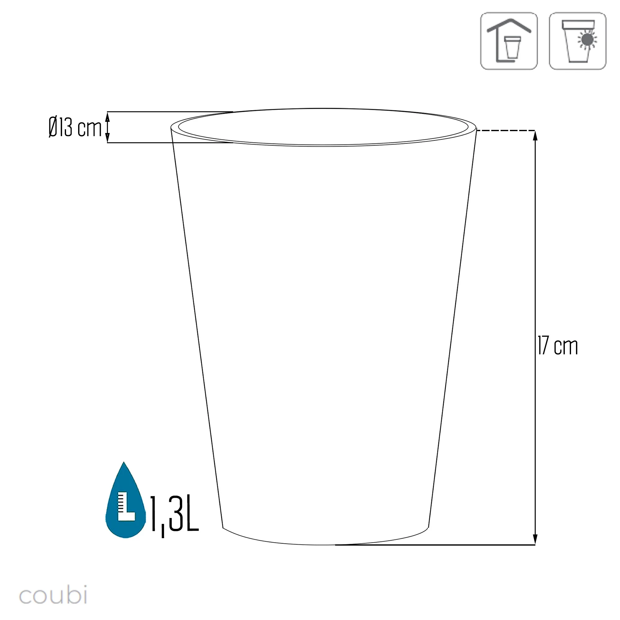Maceta Coubi Orchid 1,3l., Dimensiones (mm) 130x130x170, Color Grafito - Image 3