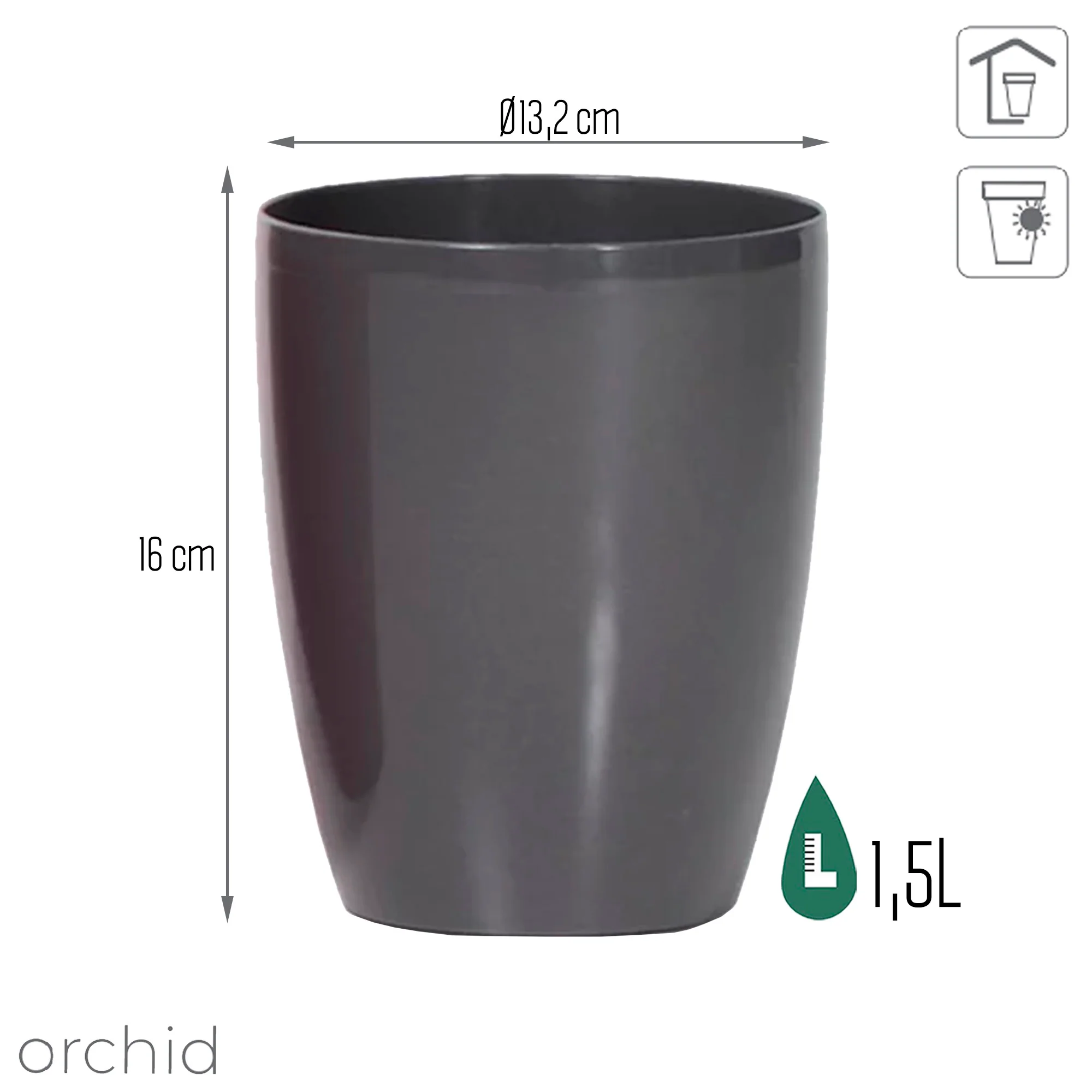 Maceta Coubi Orchid 1,5l., Dimensiones (mm) 132x132x160, Color Grafito - Image 3