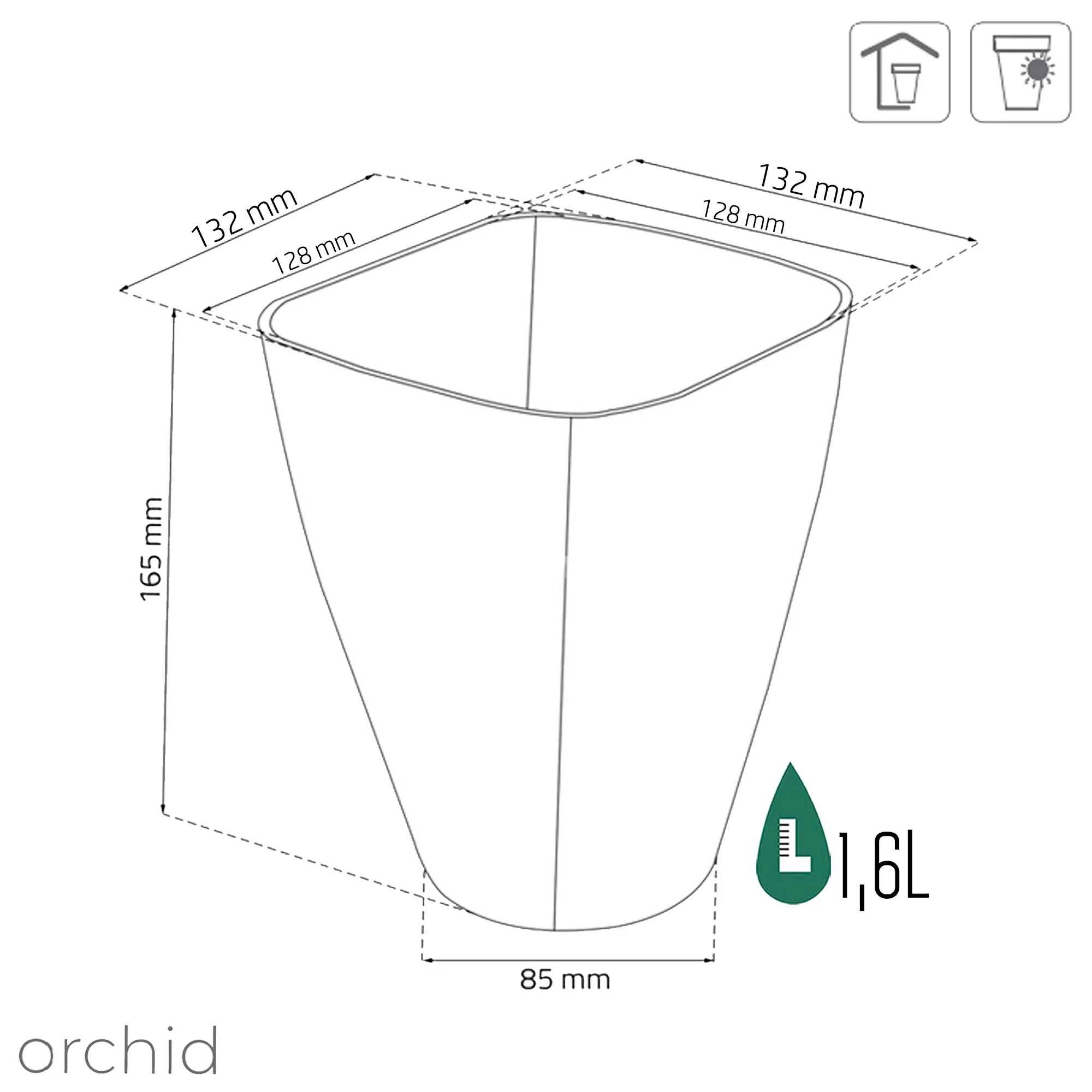 Maceta Coubi Orchid 1,6l., Dimensiones (mm) 132x132x165, Color Blanco - Image 3