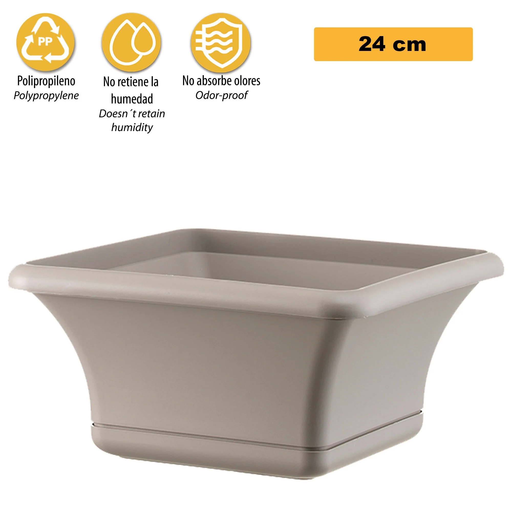 Maceta Cuadrada 24 Cm Con Platillo Gris - Image 3