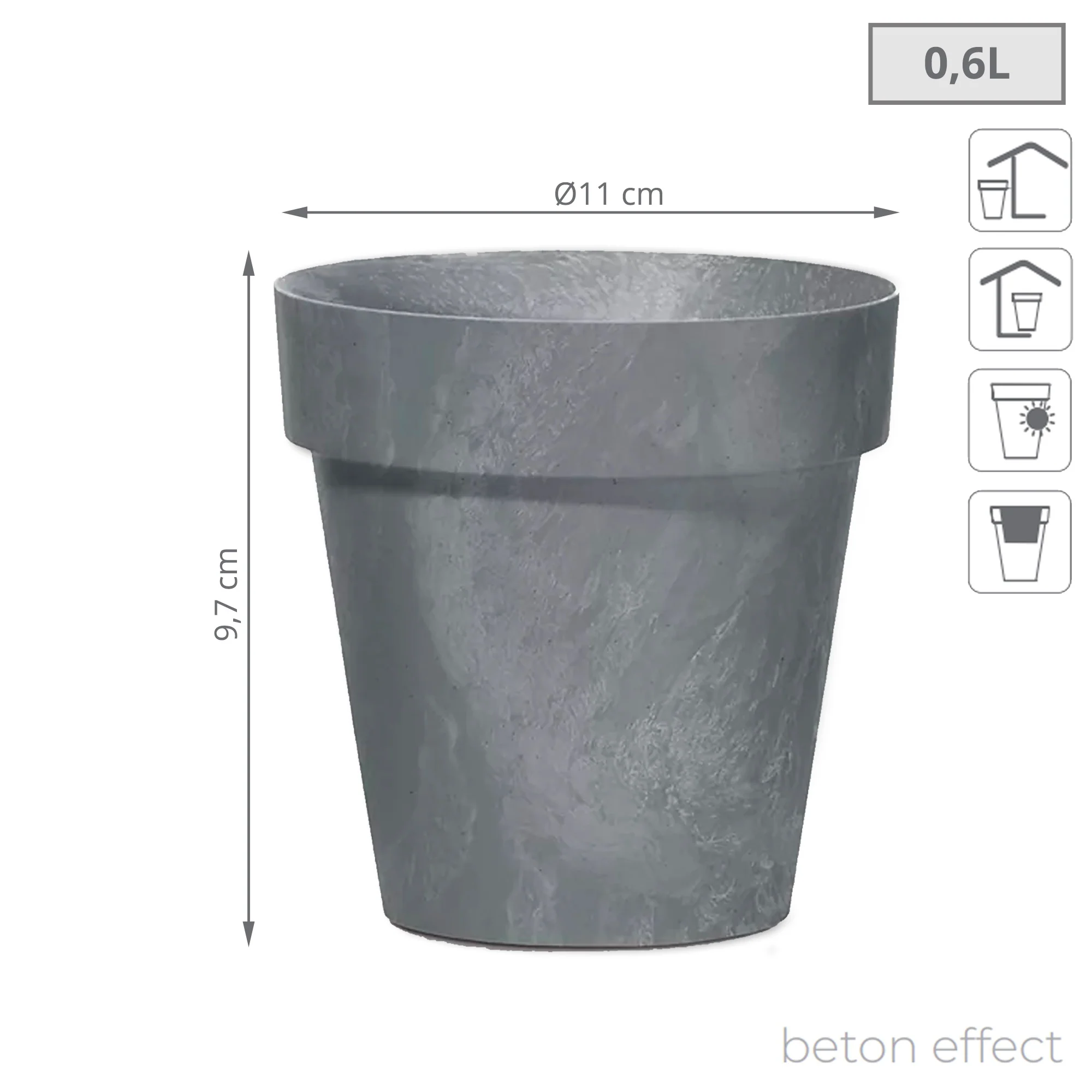 Maceta Cube Beton Effect 0,6l., Dimensiones (mm) 110x110x97, Color Marengo - Image 3