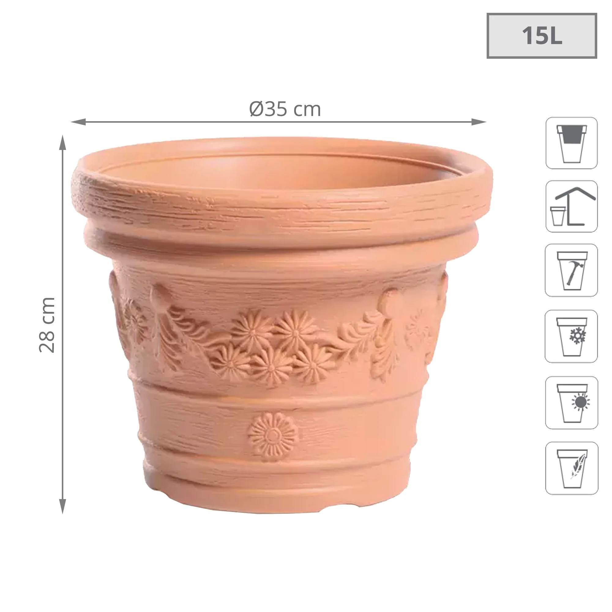 Maceta Decora 15l., Dimensiones (mm) 350x350x280, Color Ladrillo - Image 2