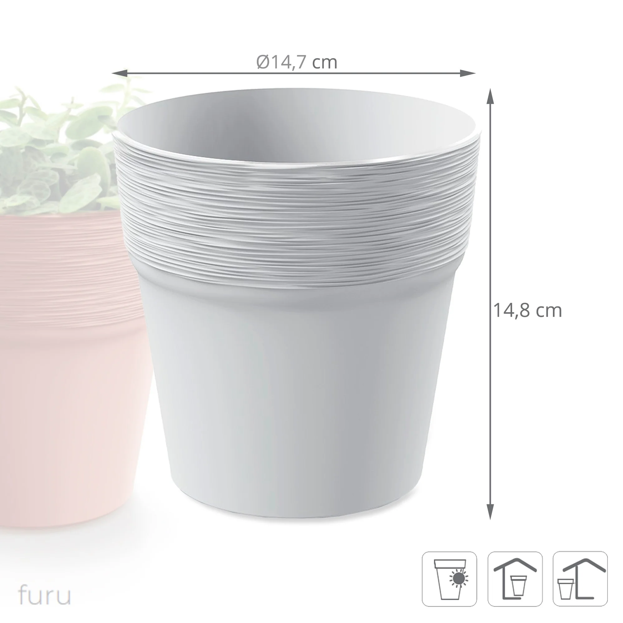 Maceta Furu , Dimensiones (mm) 122x122x122, Color Blanco - Image 2