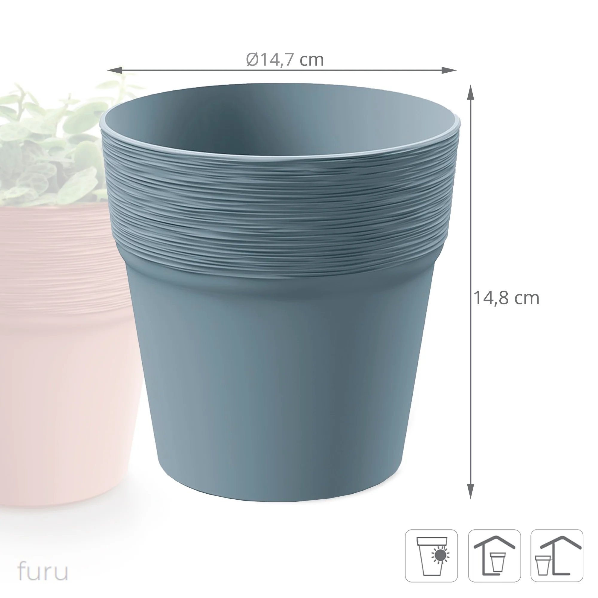 Maceta Furu , Dimensiones (mm) 122x122x122, Color Gris Claro - Image 2