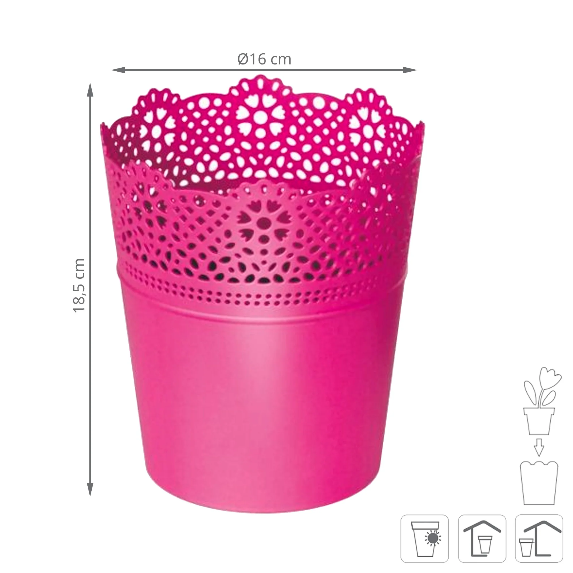 Maceta Lace , Dimensiones (mm) 160x160x185, Color Fucsia - Image 3
