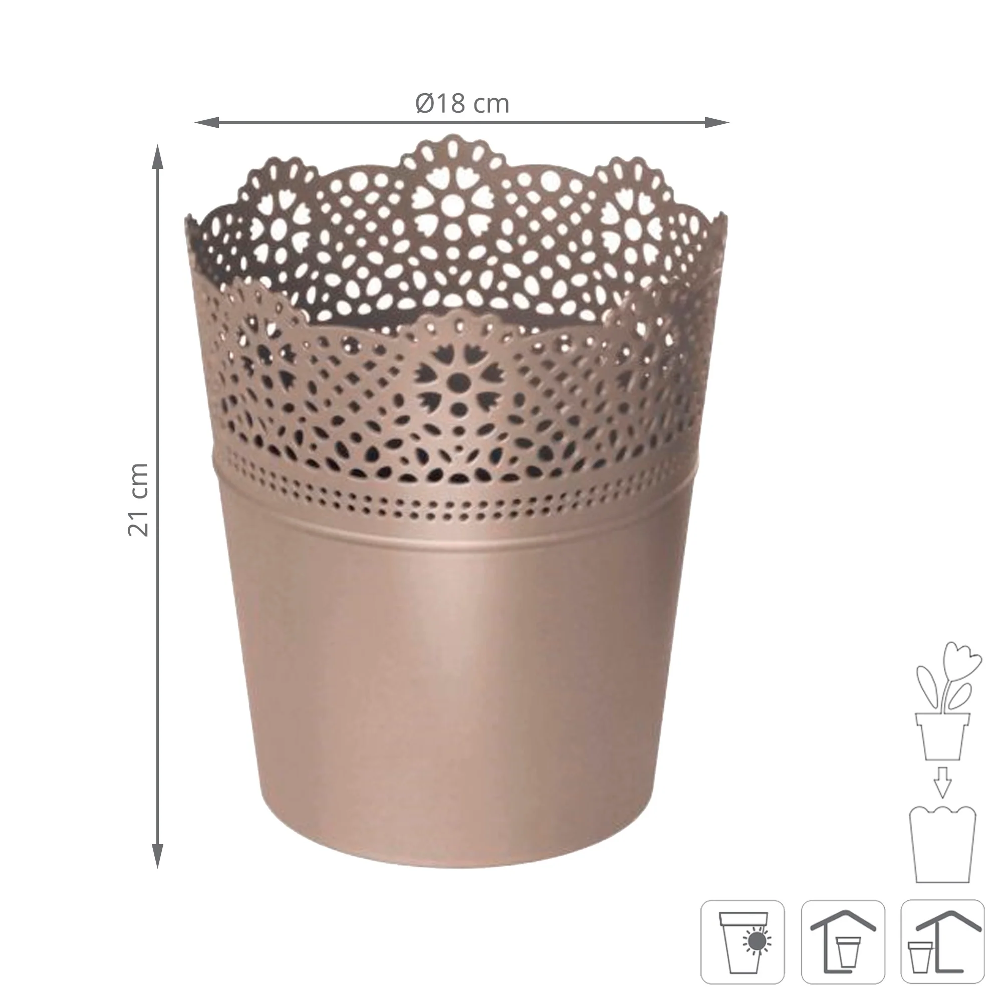Maceta Lace , Dimensiones (mm) 180x180x210, Color Mocca - Image 3