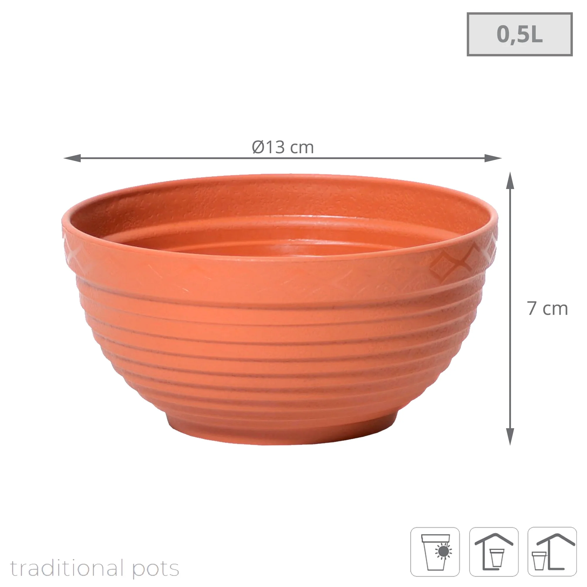 Maceta Misa 0,5l., Dimensiones (mm) 130x130x70, Color Terracota - Image 3