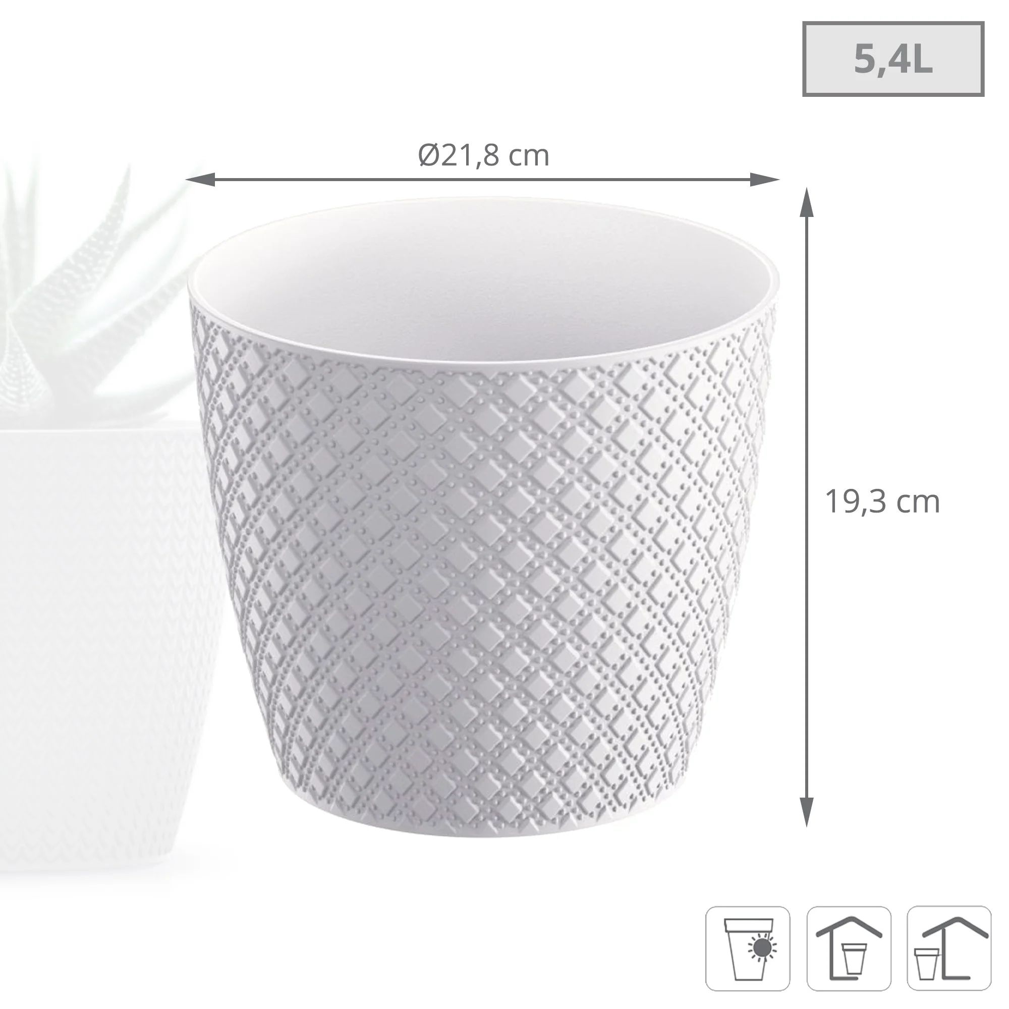 Maceta Orient 5,4l., Dimensiones (mm) 218x218x193, Color Blanco - Image 3