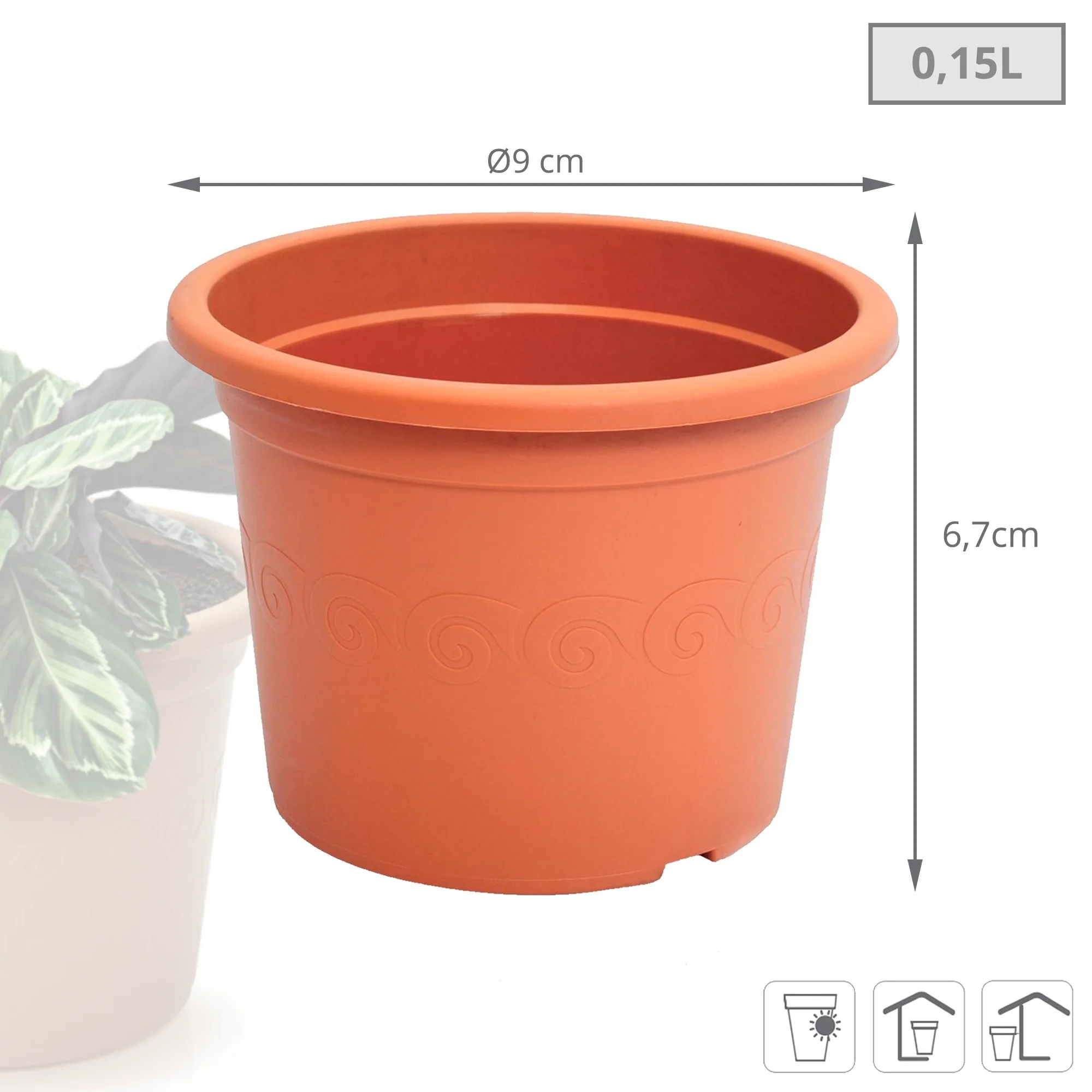 Maceta Plastica 0,15l., Dimensiones (mm) 90x90x67, Color Terracota - Image 3