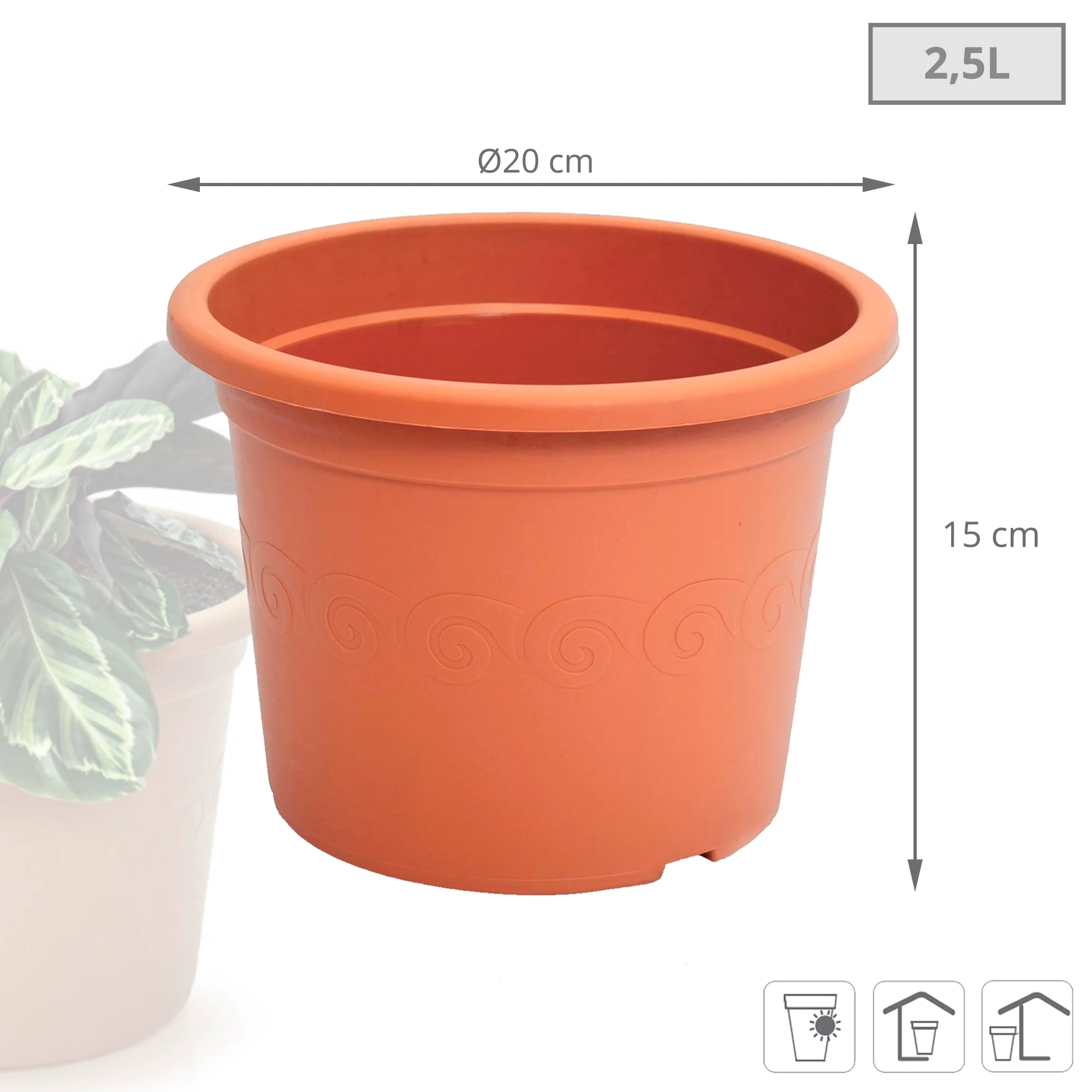 Maceta Plastica 2,5l., Dimensiones (mm) 200x200x150, Color Terracota - Image 3