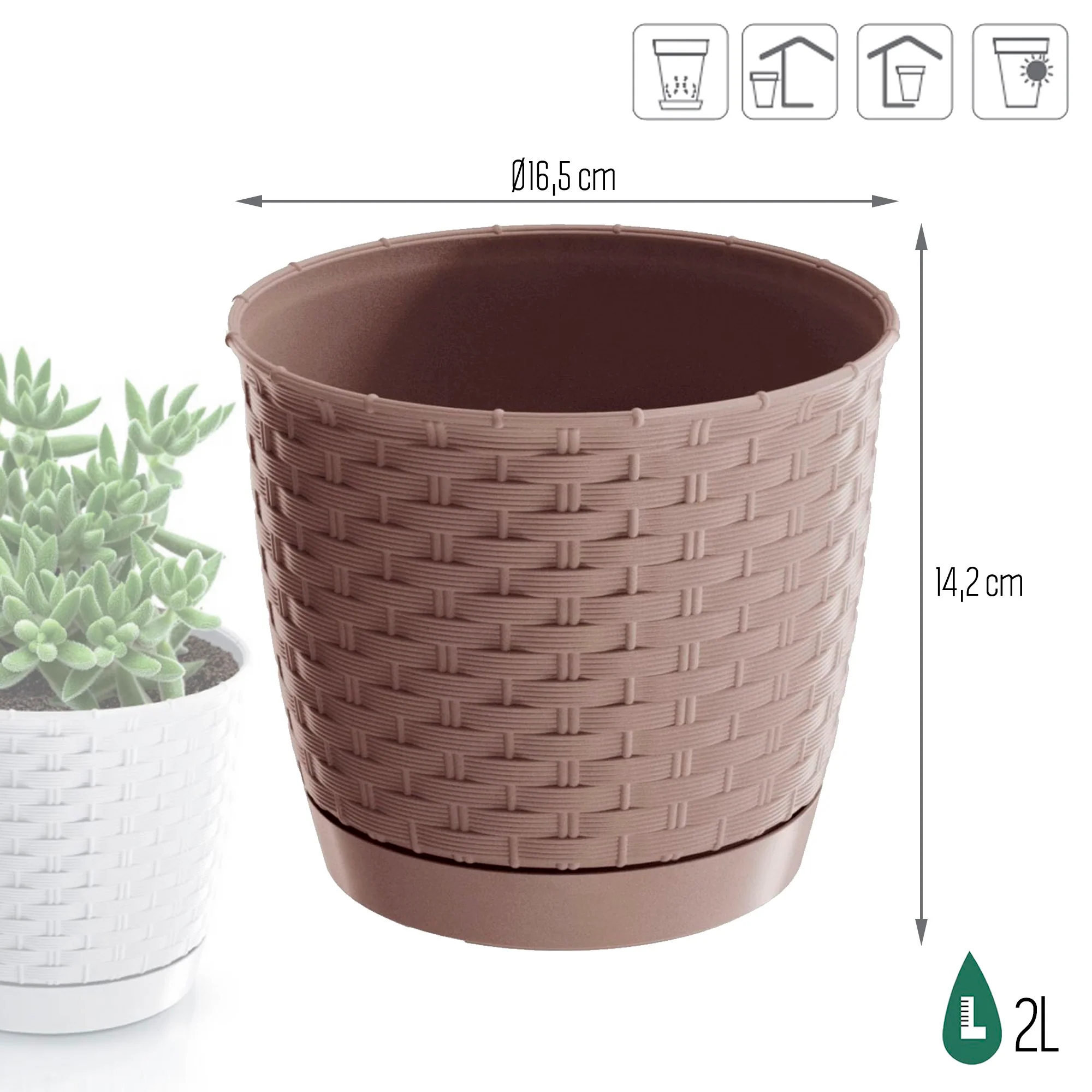 Maceta Ratolla Round 2l., Dimensiones (mm) 165x165x142, Color Mocca - Image 3