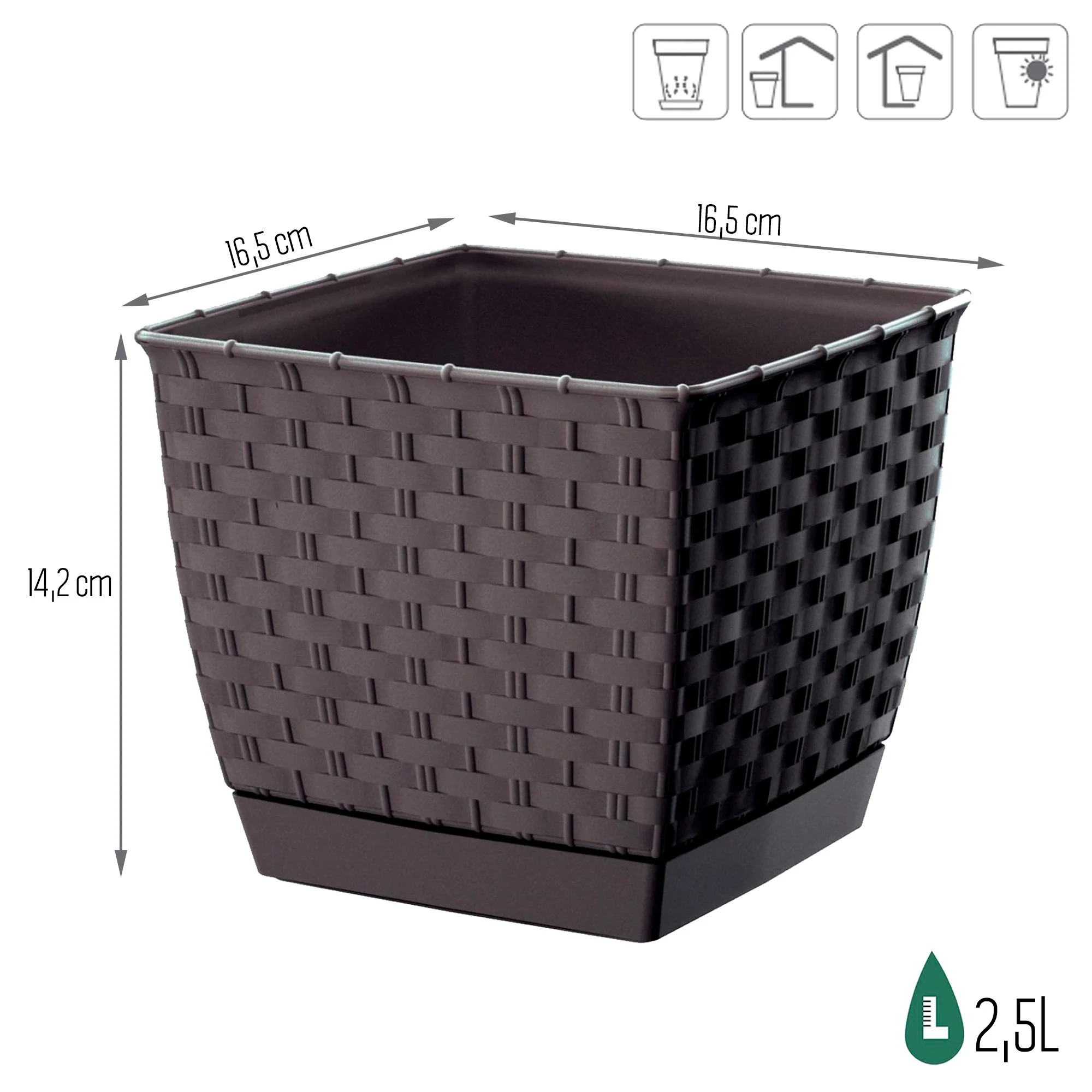 Maceta Ratolla Square 2,5l., Dimensiones (mm) 165x165x142, Color Ocre Oscuro - Image 3