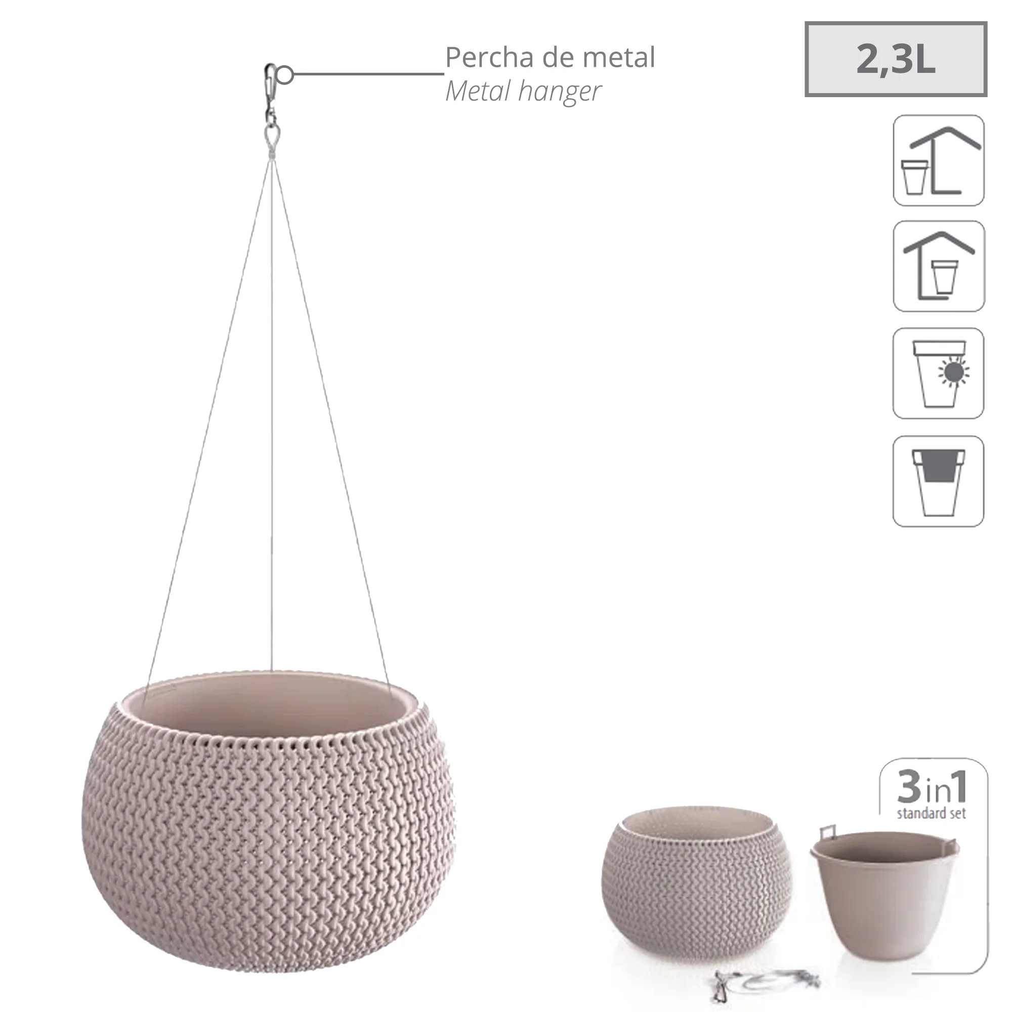 Maceta Splofy Bowl Ws, Con Depósito, Dimensiones (mm) 239x239x161, Color Mocca - Image 3