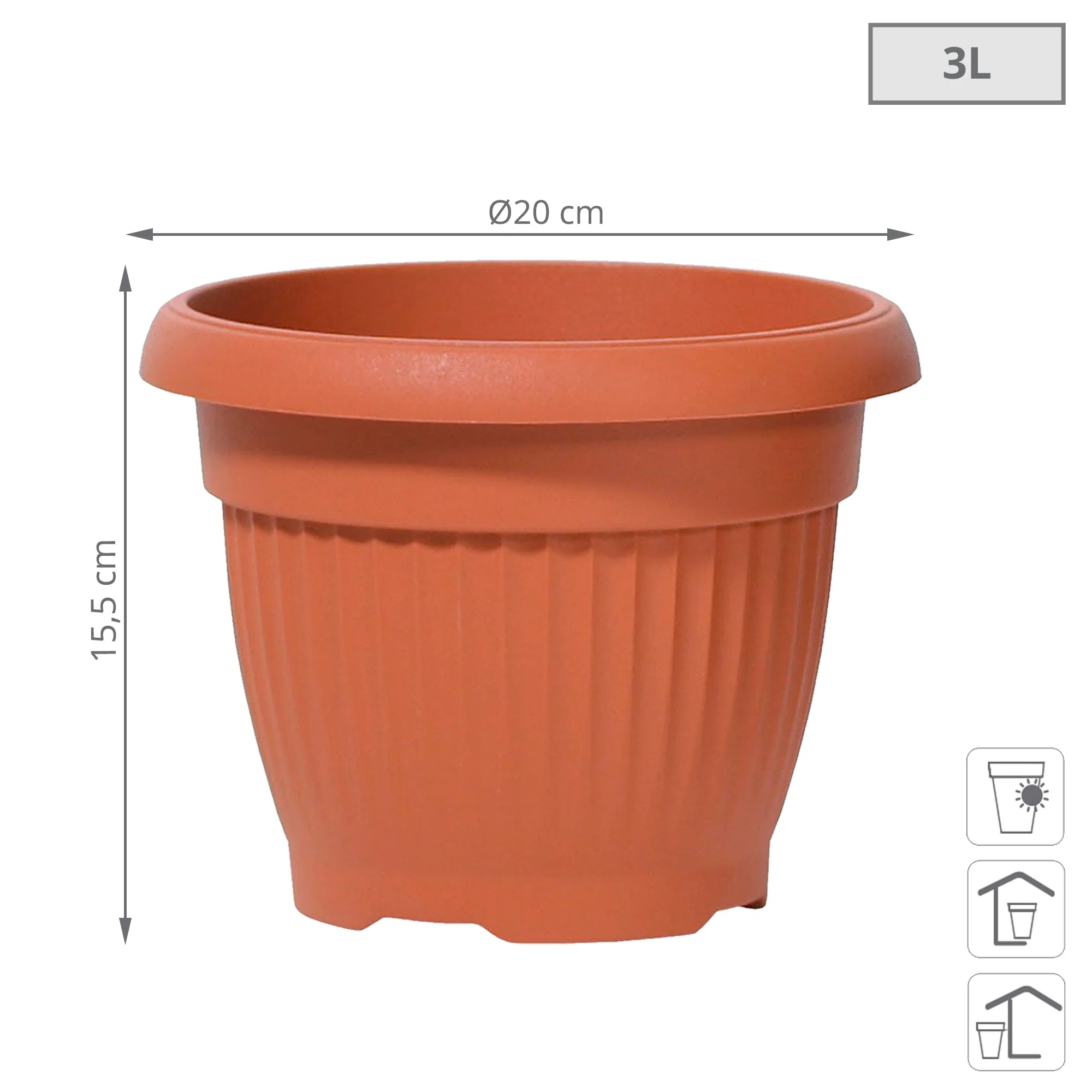 Maceta Terra 3l., Dimensiones (mm) 200x200x155, Color Terracota - Image 3