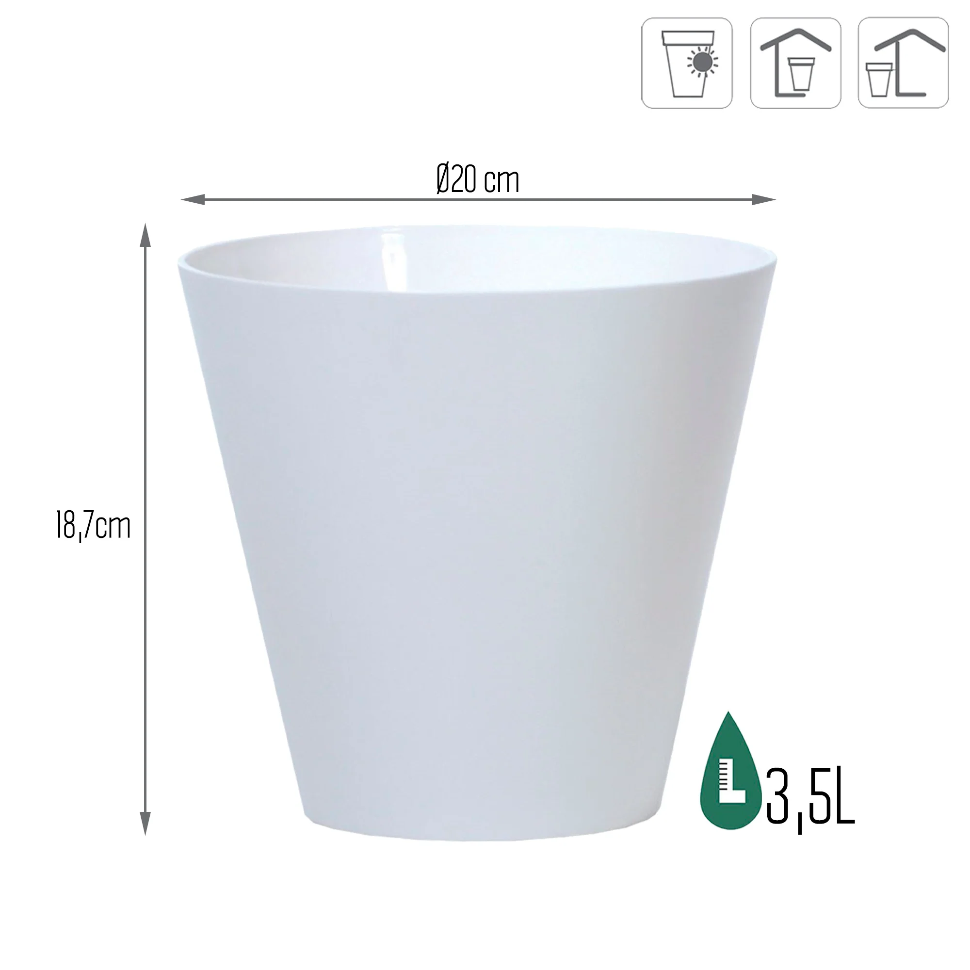 Maceta Tubus 3,5l., Dimensiones (mm) 200x200x187, Color Blanco - Image 3