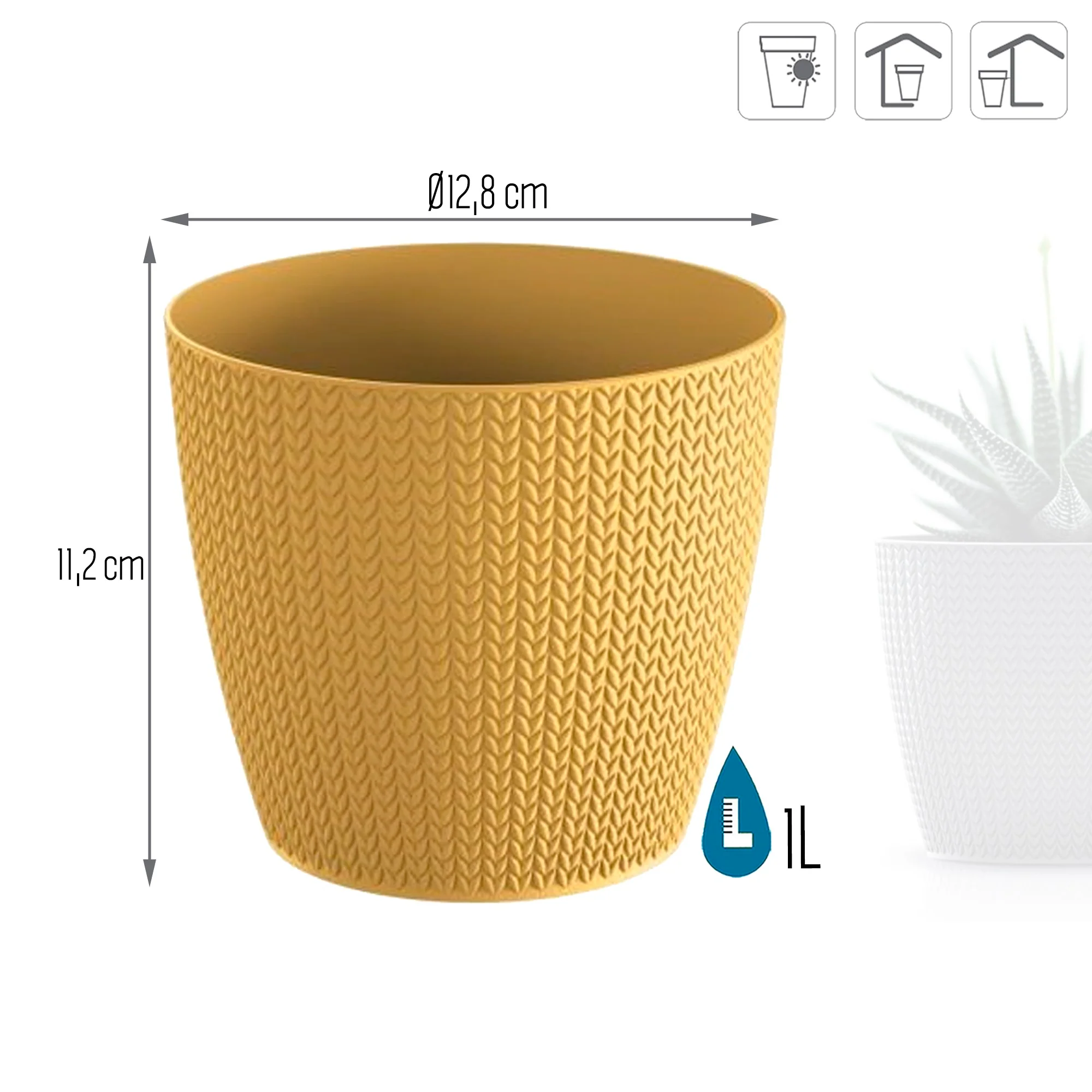 Maceta Wheaty 1l., Dimensiones (mm) 128x128x112, Color Mostaza - Image 3