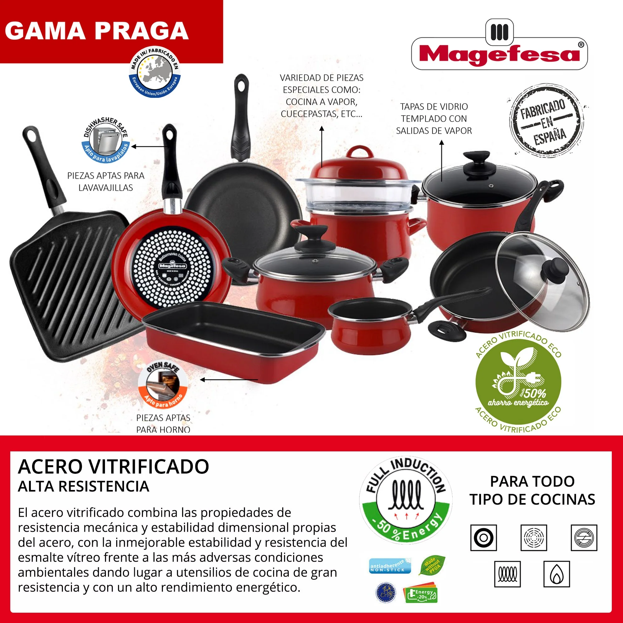 Magefesa Praga Cazo 16, Acero Esmaltado Vitrificado, En Granate, Inducción Y Lavavajillas - Image 3