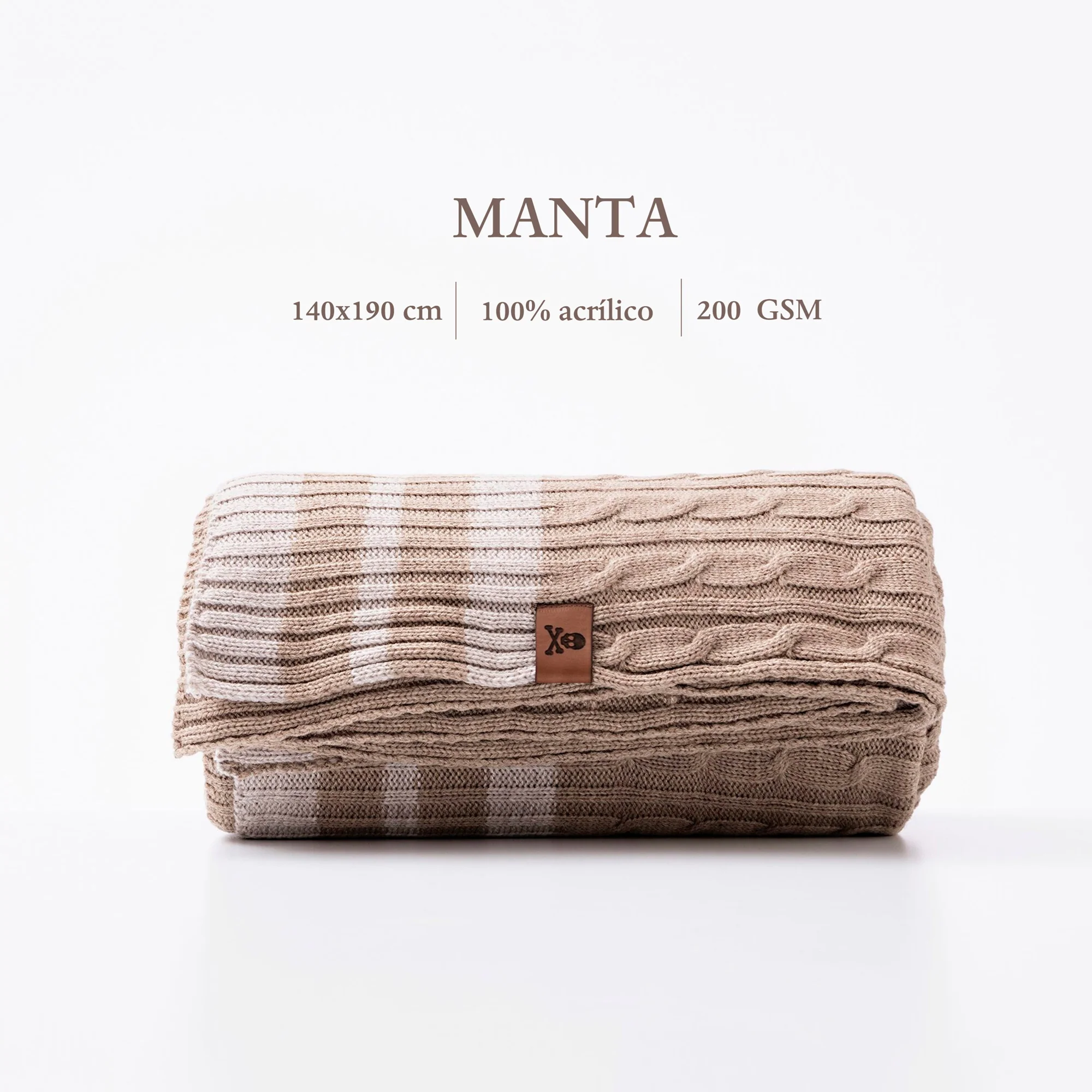 Manta Punto De Ochos 140x190cm 100% Acrílico 200gsm Marrón Con Rallas Beige Scalpers Home - Image 3
