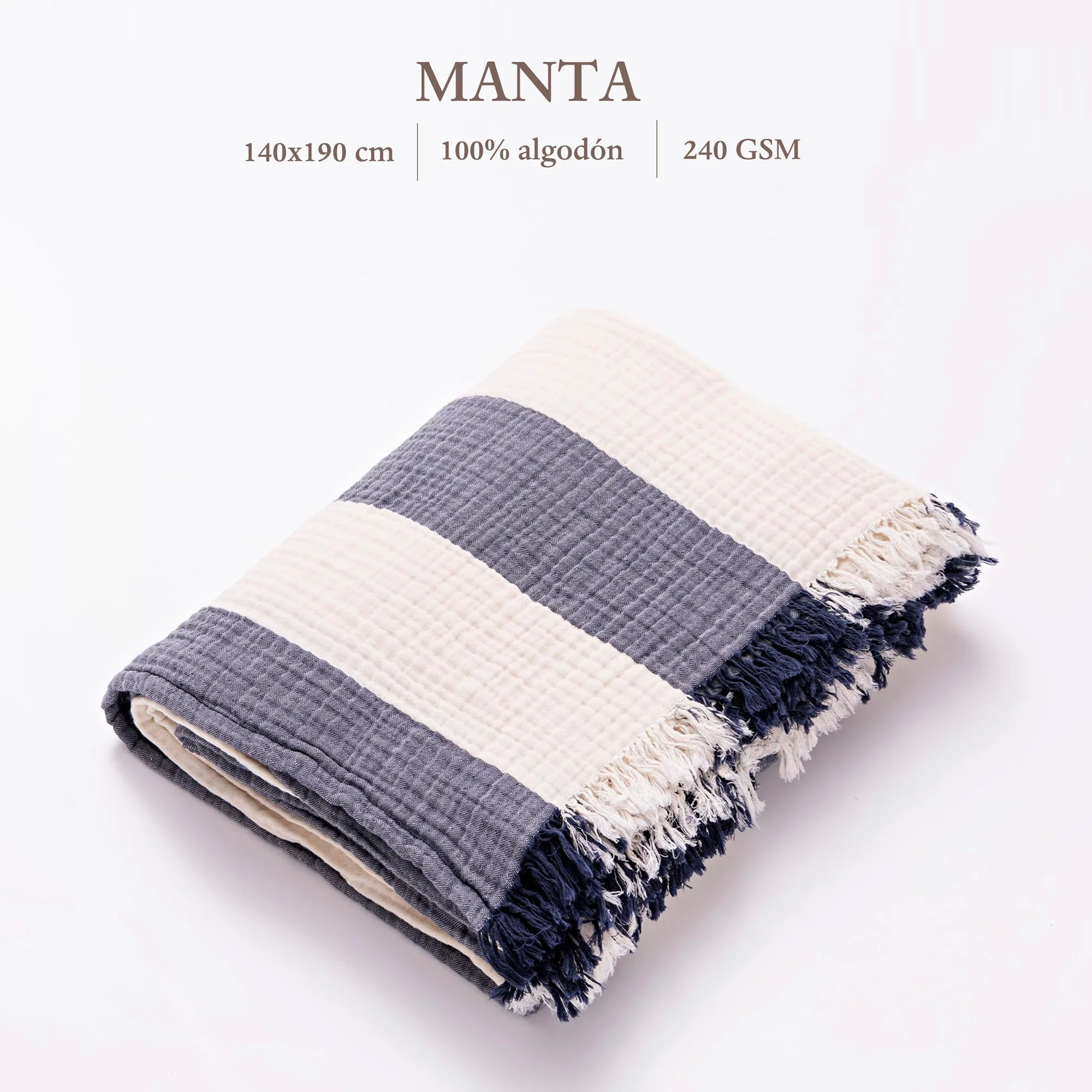 Manta Rayas 140x190cm 100% Algodón 240gsm Navy Mediterranean Scalpers Home - Image 2
