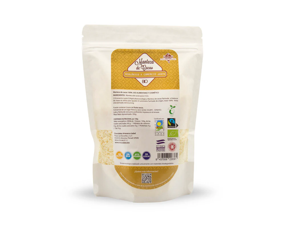 Manteca de cacao Bio Ecológica 100% pura.