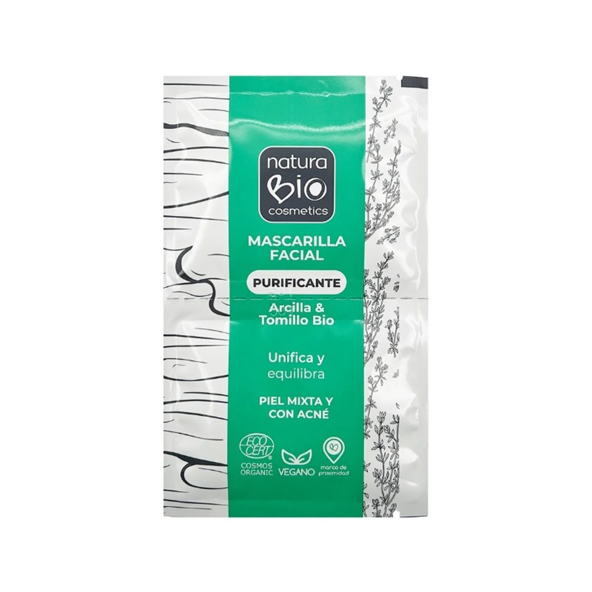 Mascarilla facial purificante Naturabio 2 x 7,5 ml