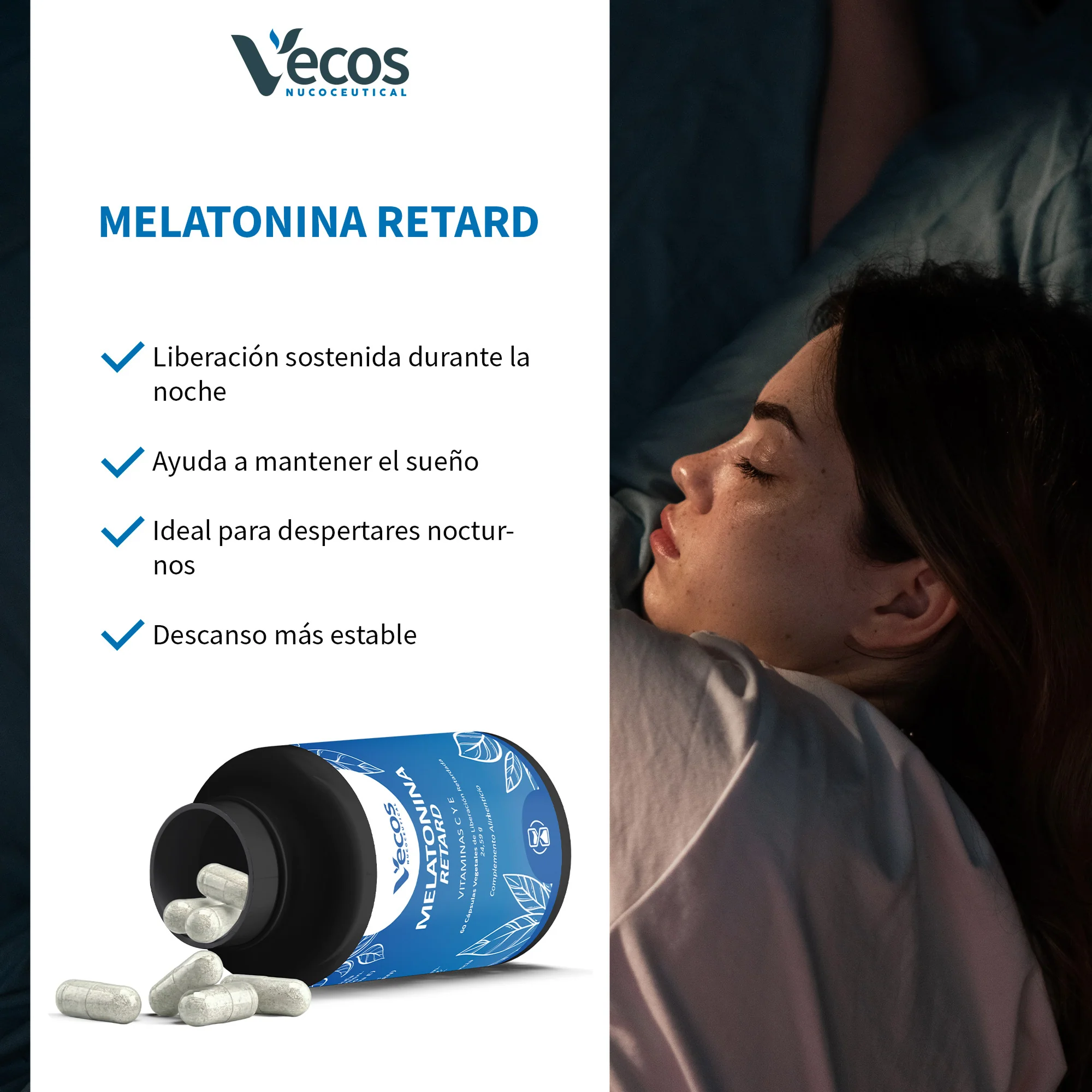 Melatonina Reforzada 1,9 Mg Vecos 60 Cápsulas | Descanso Profundo | Con Vitaminas C Y E - Image 4