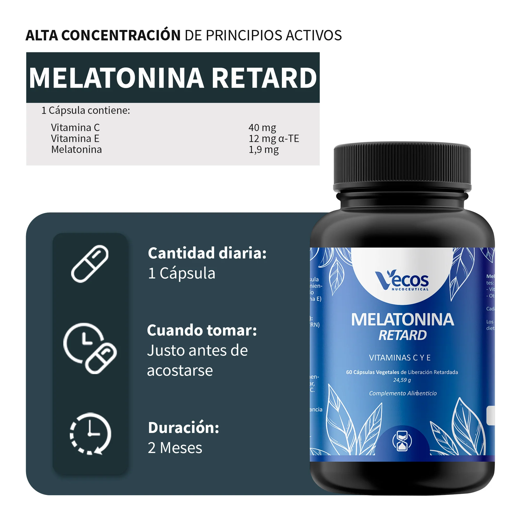 Melatonina Retard 1,9 Mg Vecos 60 Cápsulas | Liberación Prolongada - Image 3