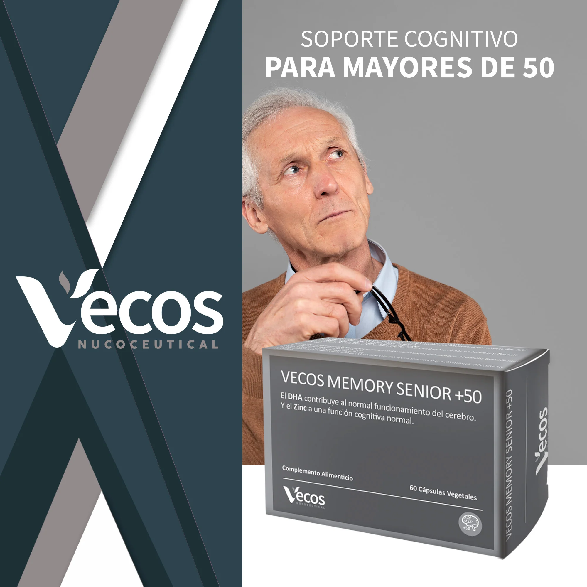 Memory Senior +50 Vecos 60 Cápsulas | Memoria Y Función Cognitiva | Dha, Fosfatidilserina Y Ginkgo - Image 2