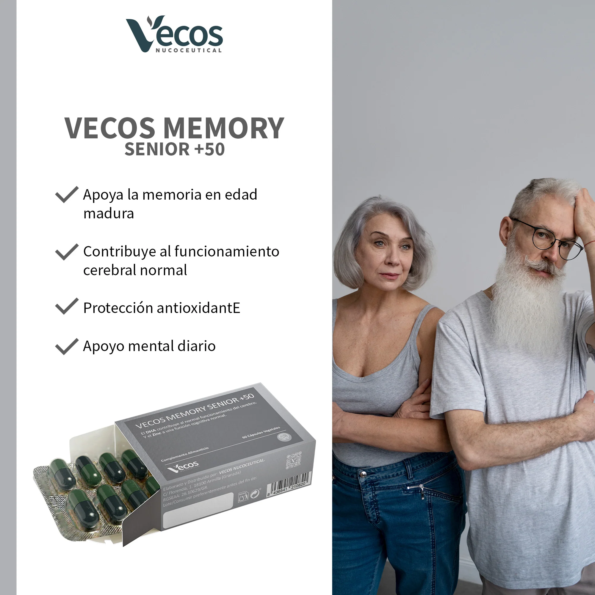 Memory Senior +50 Vecos 60 Cápsulas | Memoria Y Función Cognitiva | Dha, Fosfatidilserina Y Ginkgo - Image 4