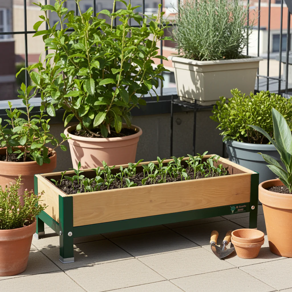 Mi Huerto Urban Jardinera Elevada Madera Con Bandeja Recoge Aguas | Estructura Metálica |verde | 90x30x26cm - Image 2