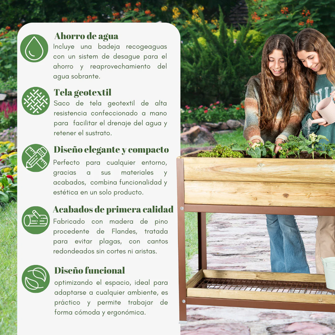 Mi Huerto Urban Jardinera Elevada Madera Con Bandeja Recoge Aguas | Estructura Metálica |verde | 90x30x26cm - Image 3