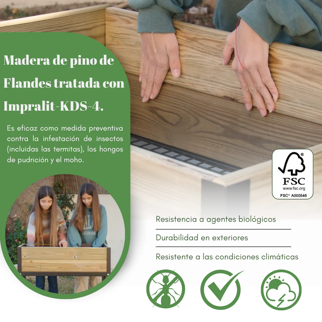 Mi Huerto Urban Jardinera Elevada Madera Con Bandeja Recoge Aguas | Estructura Metálica | Verde | 90x40x38cm - Image 3