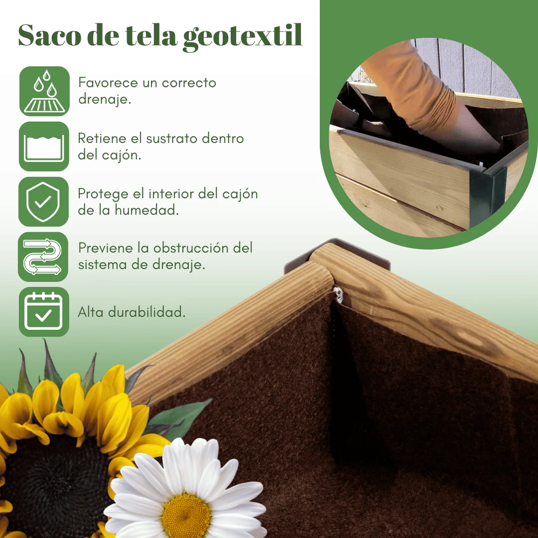 Mi Huerto Urban Jardinera Elevada Madera Con Bandeja Recoge Aguas | Estructura Metálica | Verde | 90x60x26cm - Image 4
