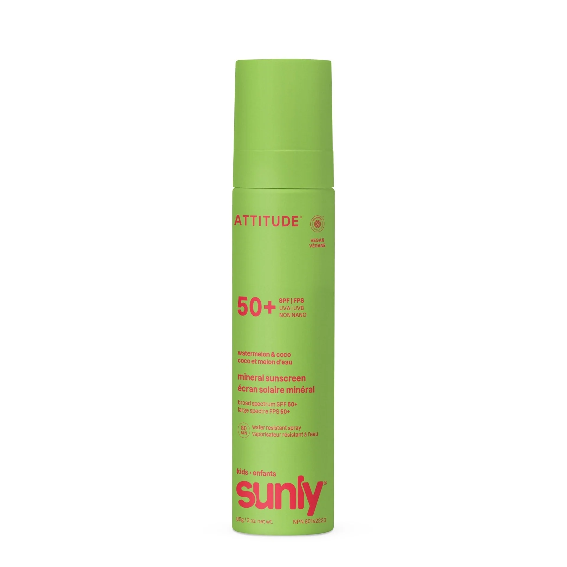 Mineral sunscreen Spray Face & Body Kids SPF 50 watermelon coco Attitude Sunly 75 ml