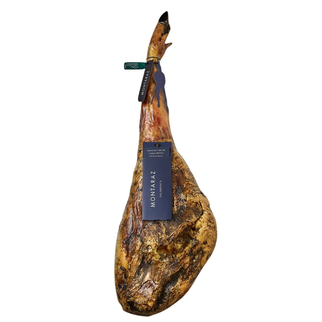 Montaraz® Jamon De Cebo De Campo Ibérico | 50% Raza Ibérica | Curación 24 Meses | Pieza De 7,5-8,5 Kg | 100% Natural