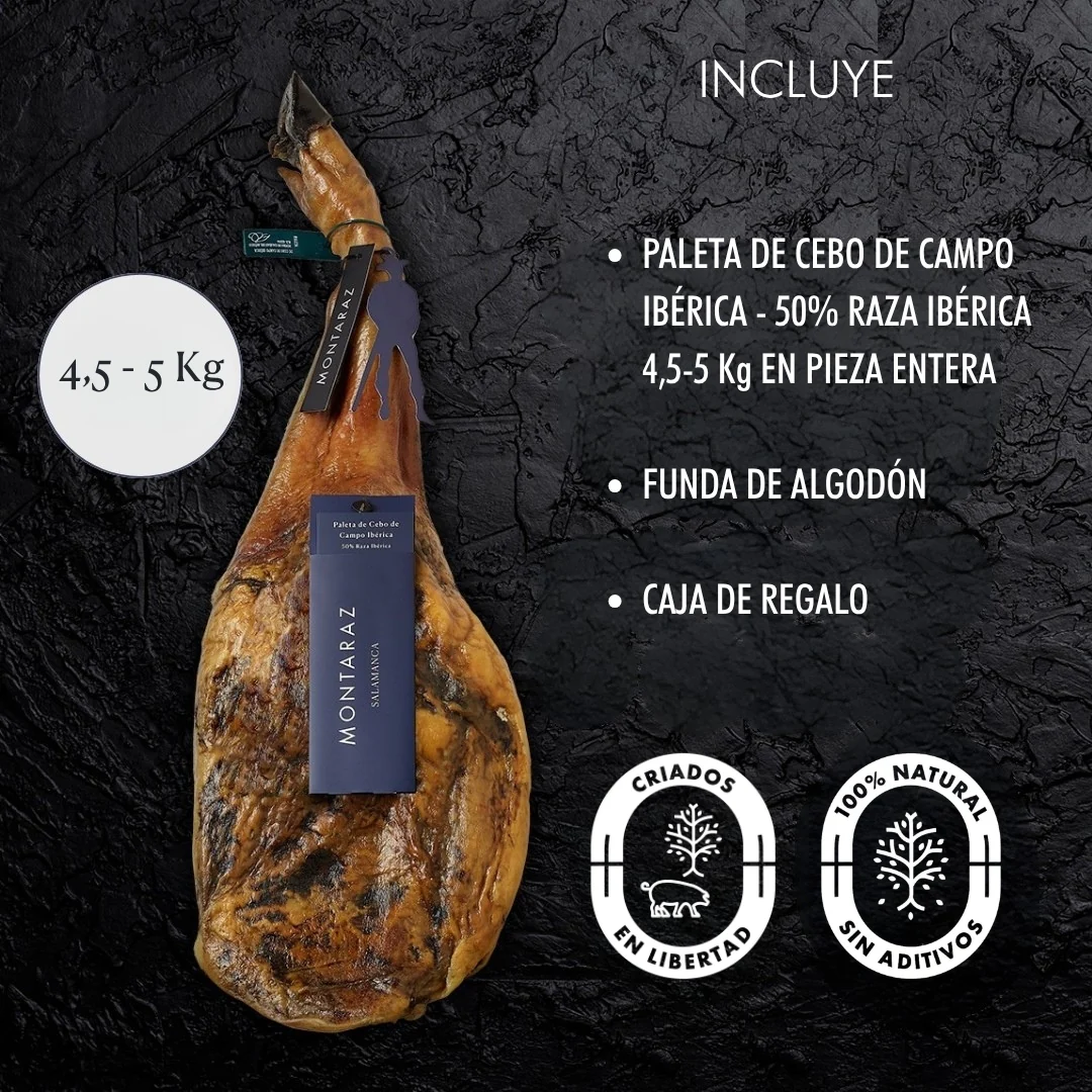 Montaraz® Paleta De Cebo De Campo 50% Raza Ibérica | Curación 24 Meses | Pieza Entera De 4,5-5 Kg | 100% Natural - Image 3