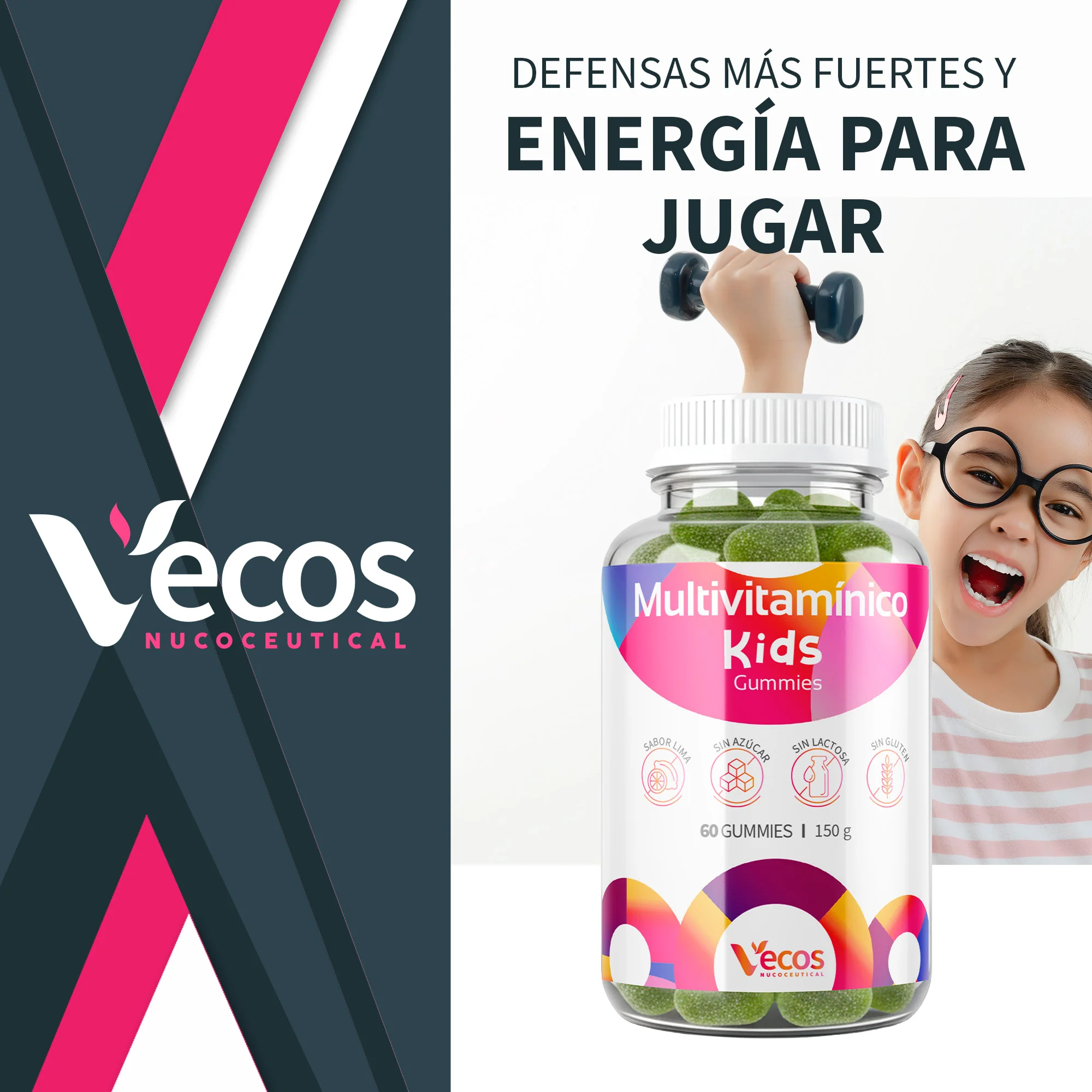 Multivitamínico Infantil Vecos 60 Gummies | Defensas Y Crecimiento | Vitaminas A, C, D + B - Image 2