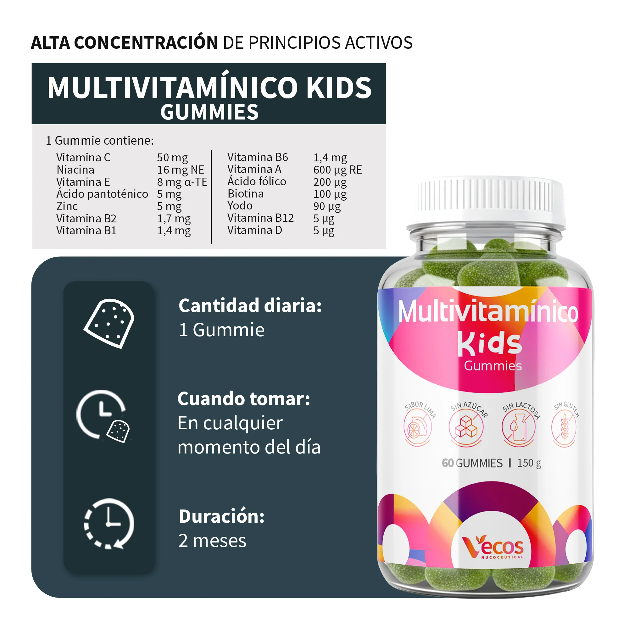 Multivitamínico Infantil Vecos 60 Gummies | Defensas Y Crecimiento | Vitaminas A, C, D + B - Image 3