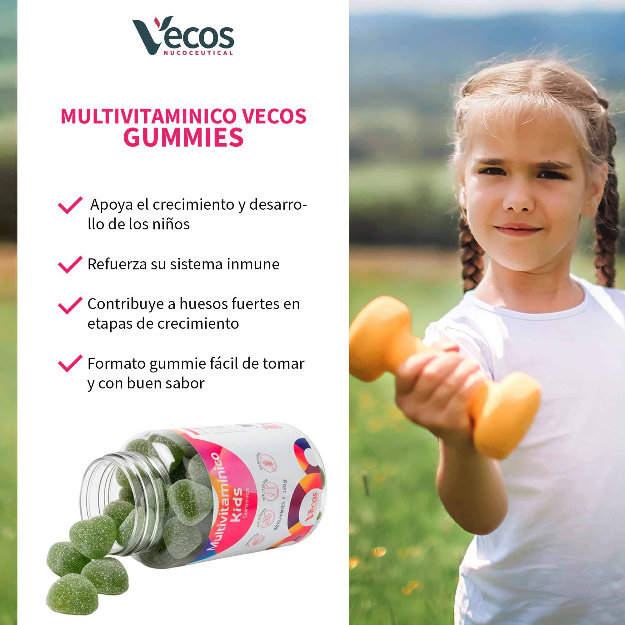 Multivitamínico Infantil Vecos 60 Gummies | Defensas Y Crecimiento | Vitaminas A, C, D + B - Image 4